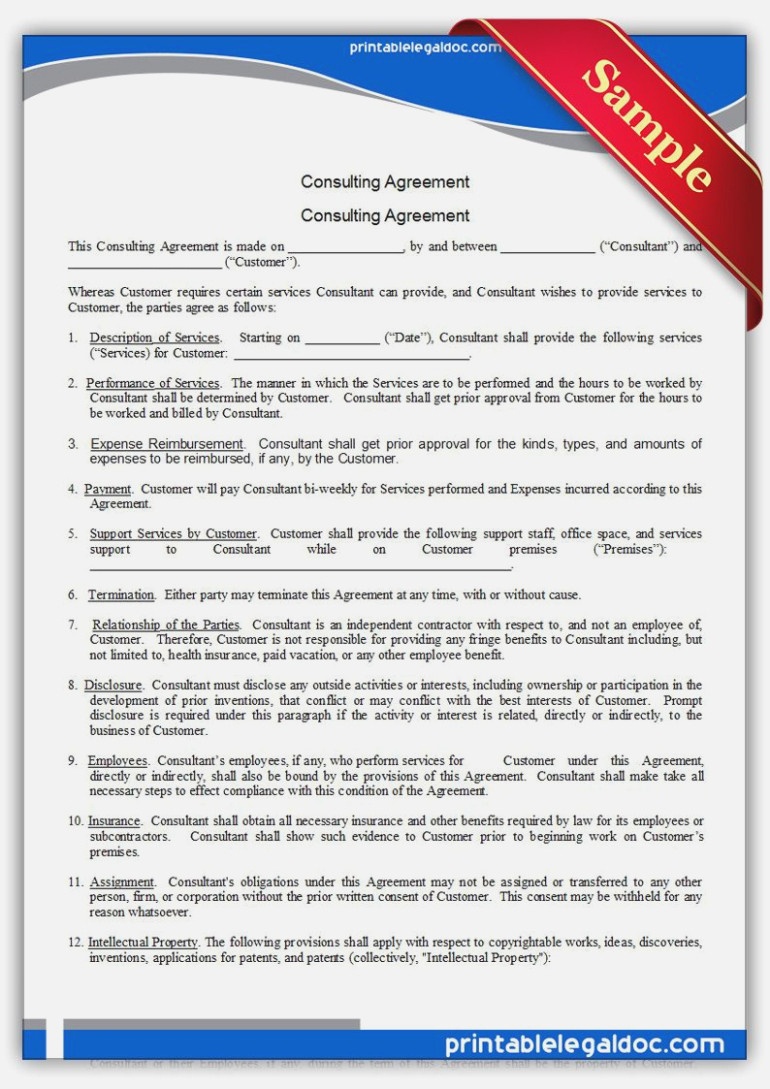 Free Printable Consulting Agreement | Sample Printable Legal Forms - Free Legal Forms Online Printable