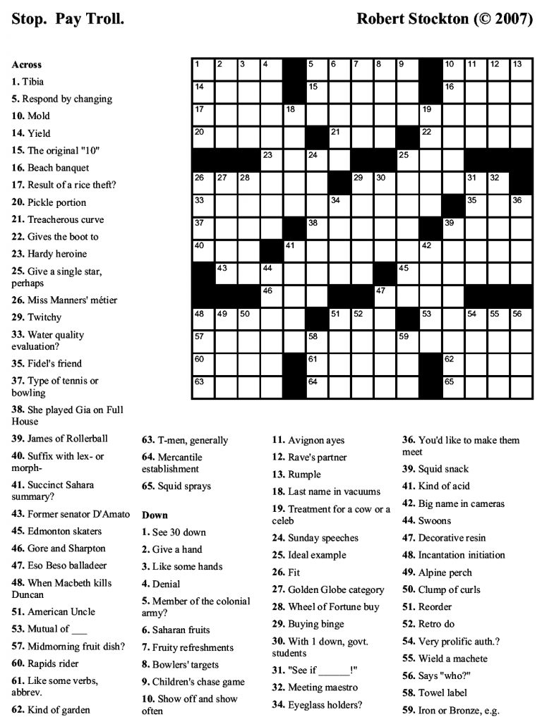 Free Printable Crossword Puzzles Easy Difficulty Crosswords - Free - Free Printable Crosswords Easy