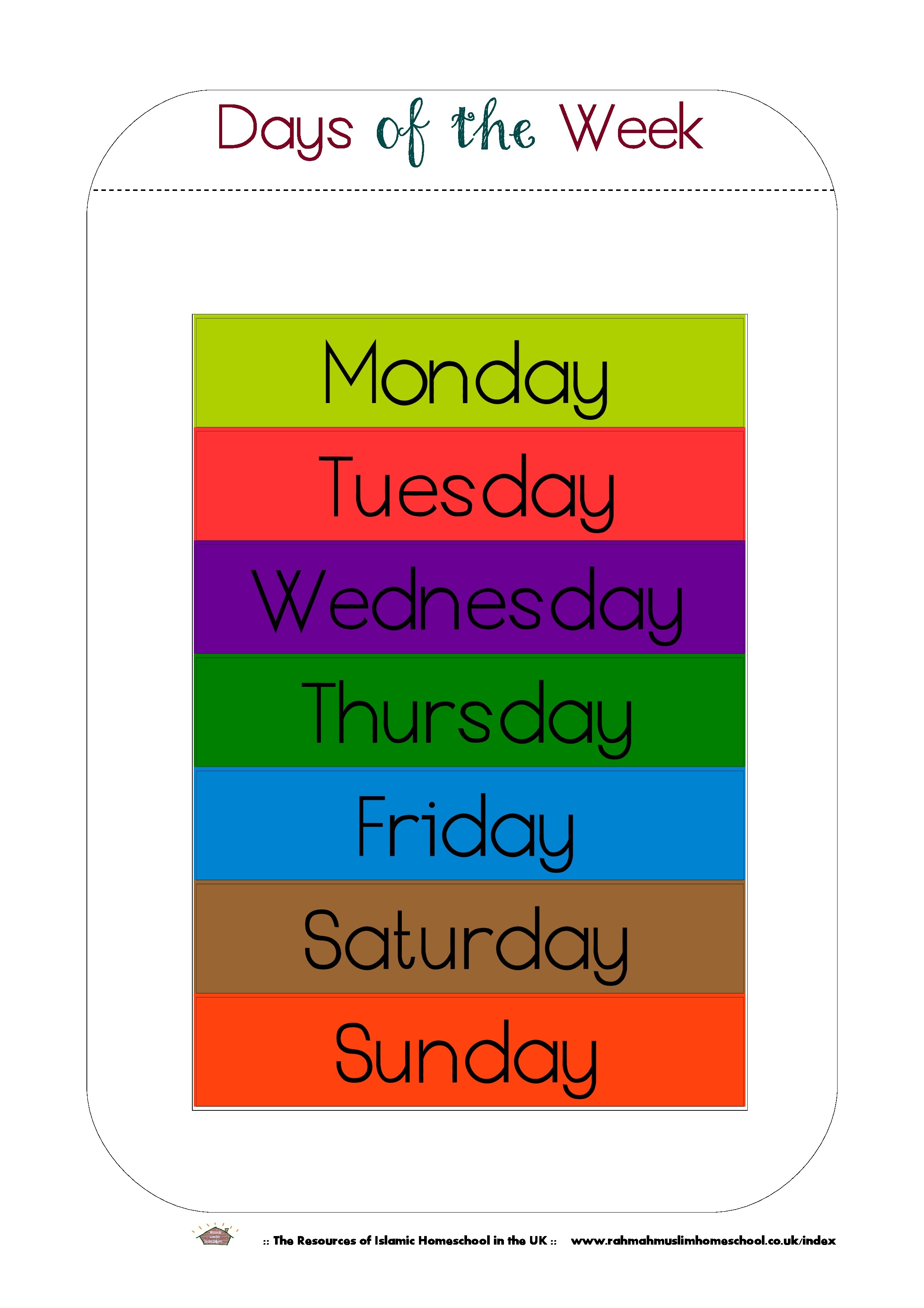 Free Printable Days Of The Week Workbook And Poster | The Resources - Free Printable Preschool Posters