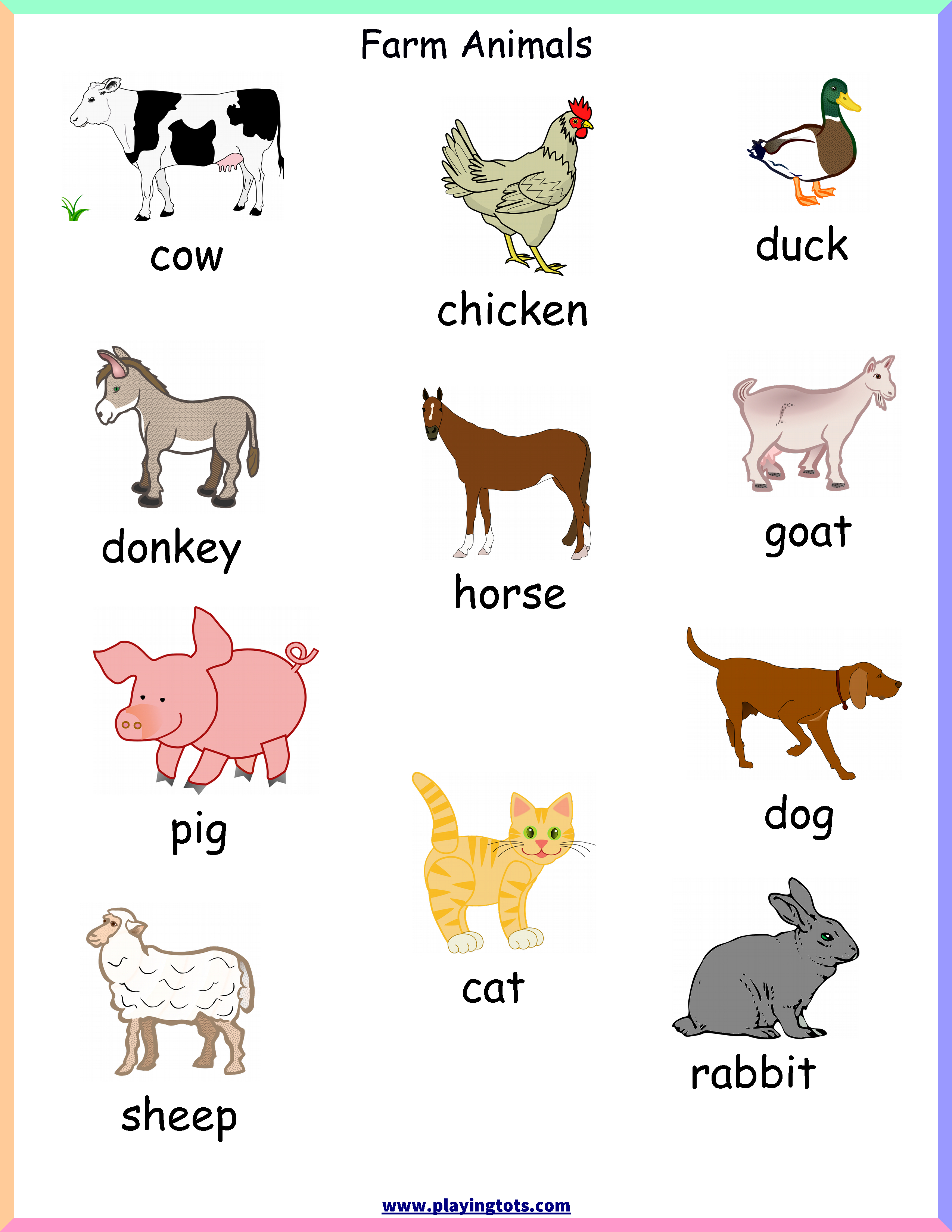 Free Printable Farm Animals Chart Keywords:toddler,preschool,kids - Free Printable Farm Animal Flash Cards