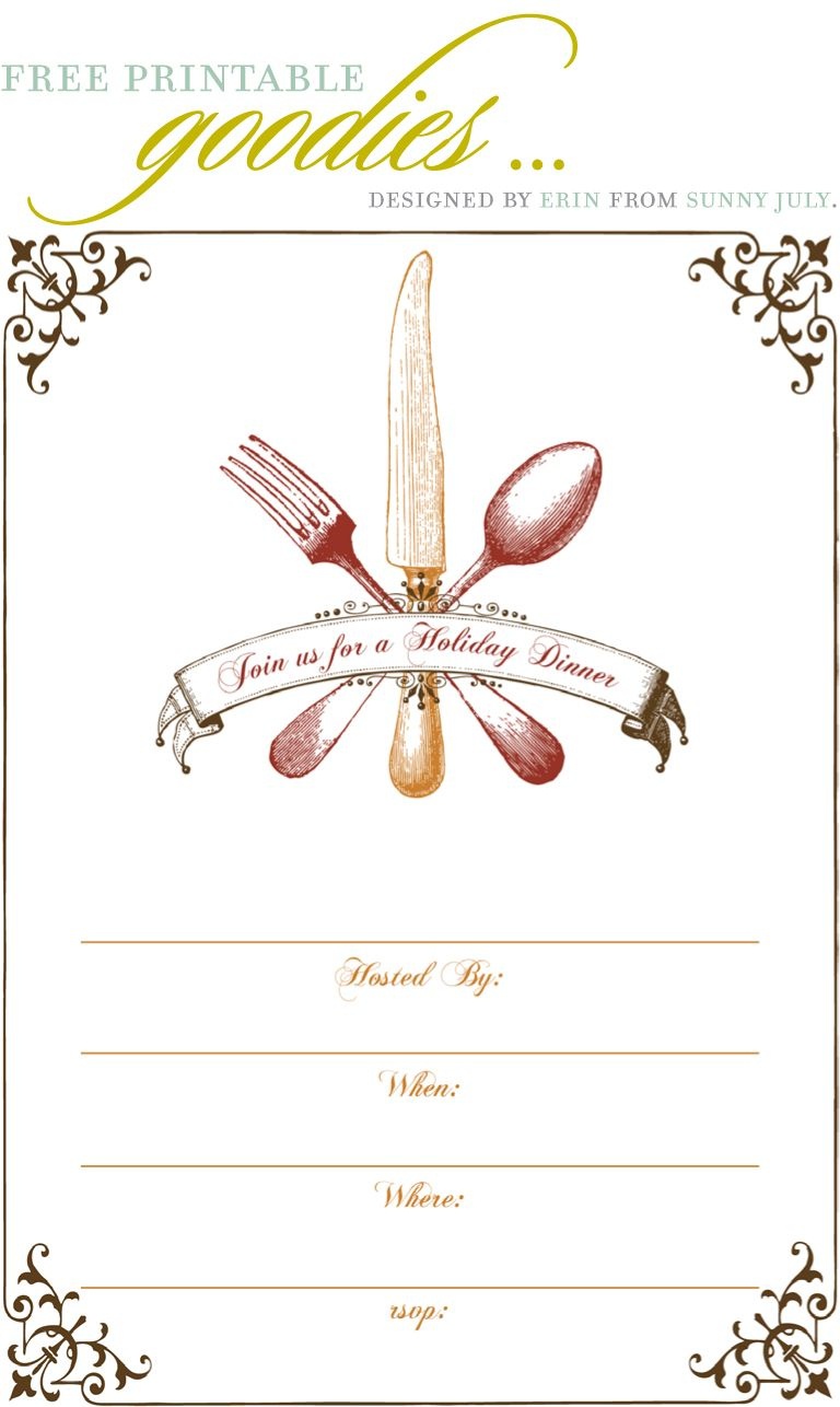 Free Printable Goodies - Sunny July | Holiday Thanksgiving | Dinner - Free Printable Thanksgiving Invitation Templates