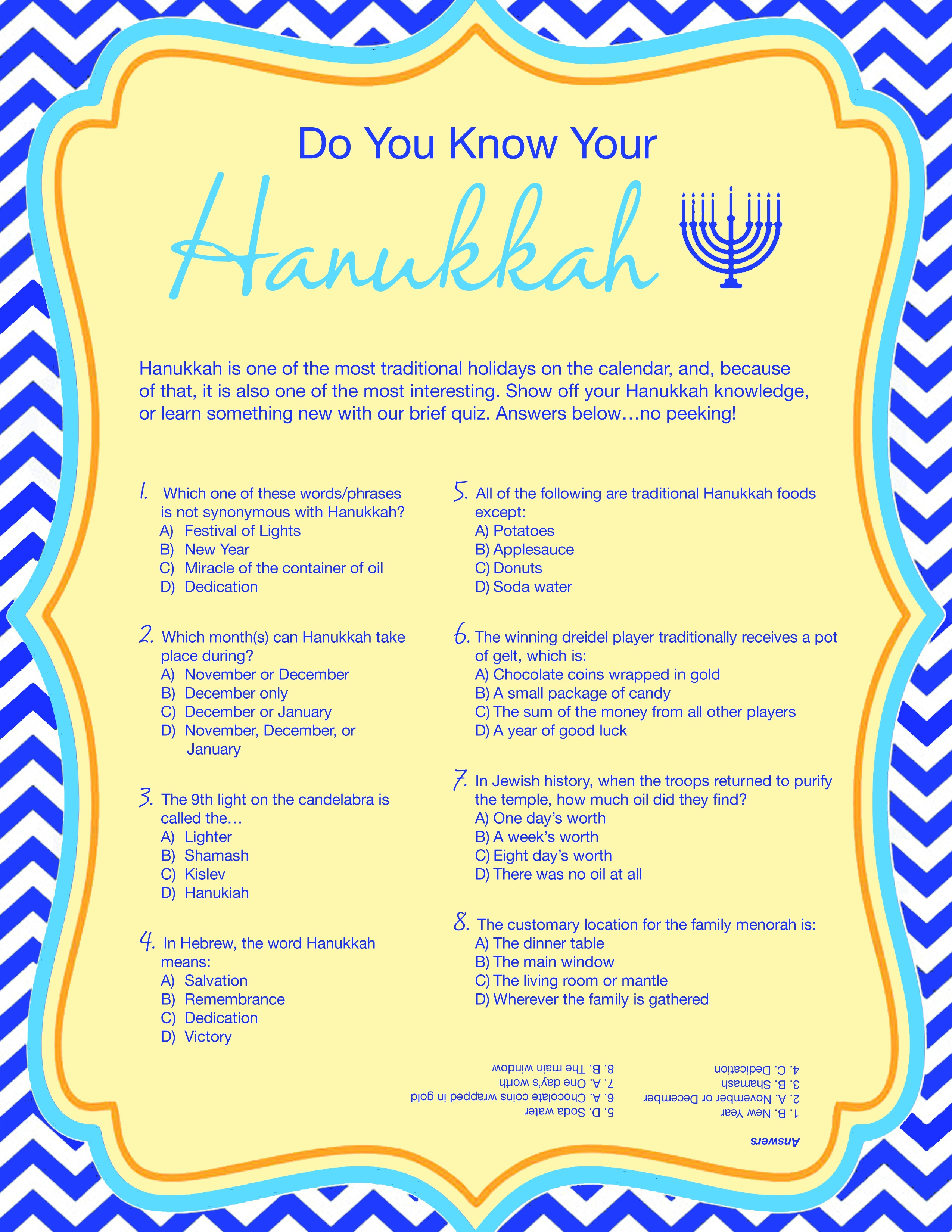 Free Printable Hanukkah Game - Kwanzaa Trivia Free Printable | Free