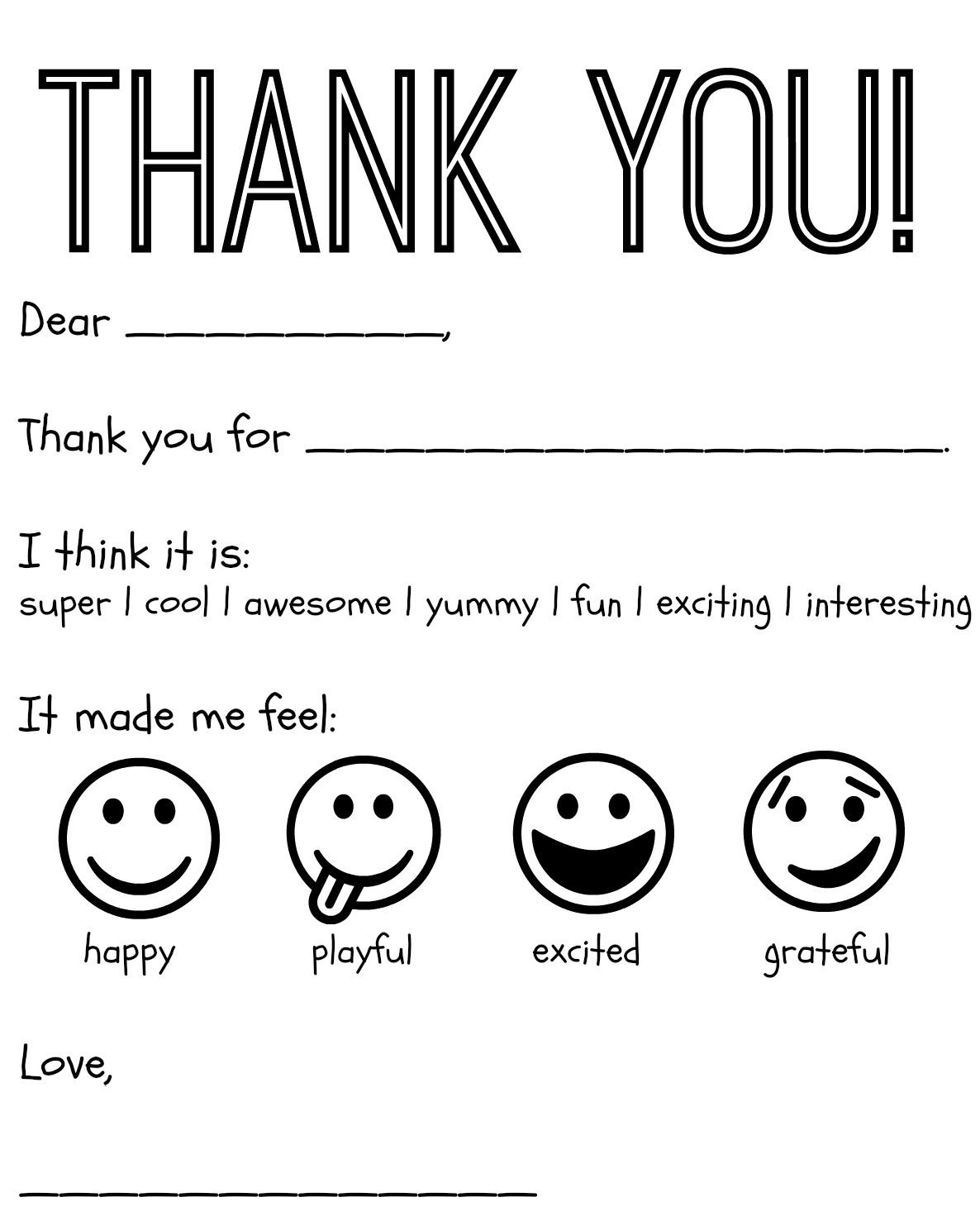 Free Printable Kids Thank You Cards To Color | Thank You Card - Free Printable Thank You Cards Black And White