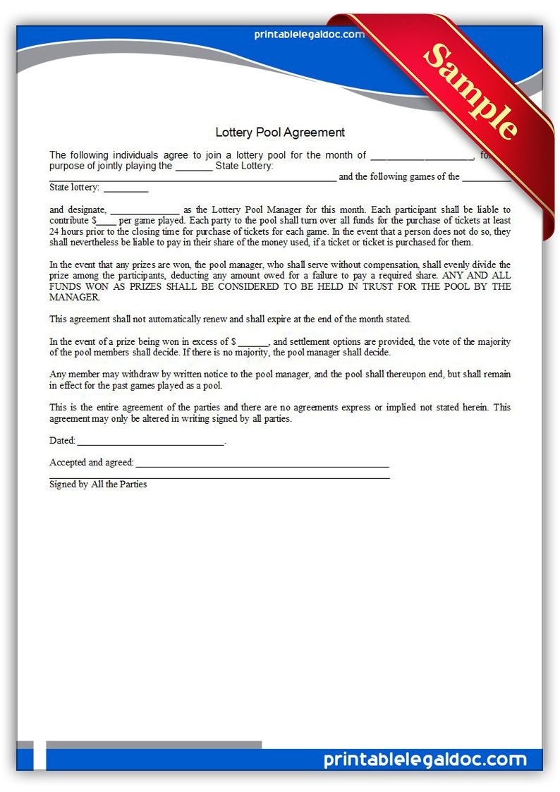 Free Printable Lottery Pool Agreement Legal Forms | Free Legal Forms - Free Legal Forms Online Printable