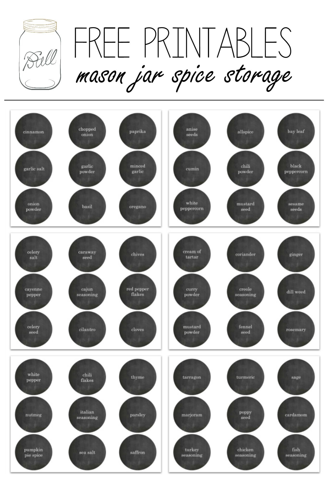 Free Printable Mason Jar Spice Jar Labels | Food * Family *home Diy - Free Printable Spice Labels