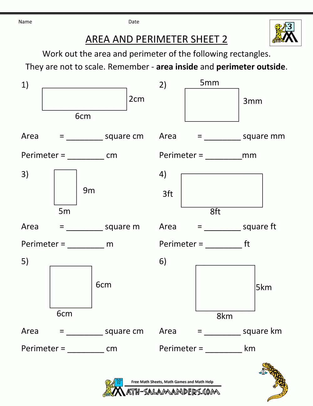 Free Printable Math Worksheets Area Perimeter 2 | Math | Perimeter - Free Printable Time Worksheets For Grade 3