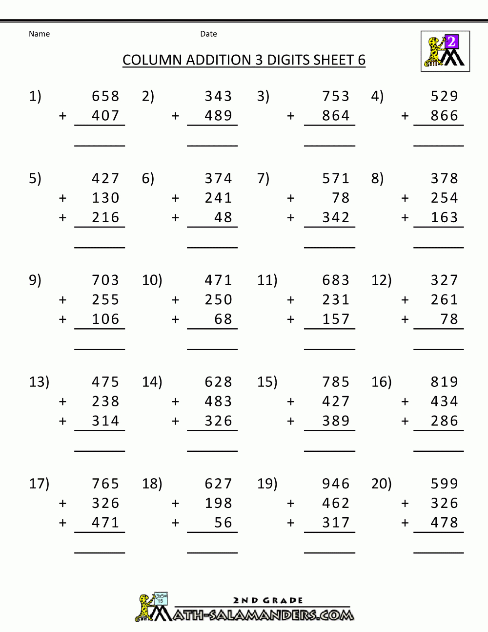 Free-Printable-Math-Worksheets-Column-Addition-3-Digits-6.gif (1000 - Free Printable Math Sheets