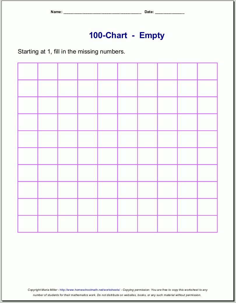 Free Printable Number Charts And 100 Charts For Counting Skip Free