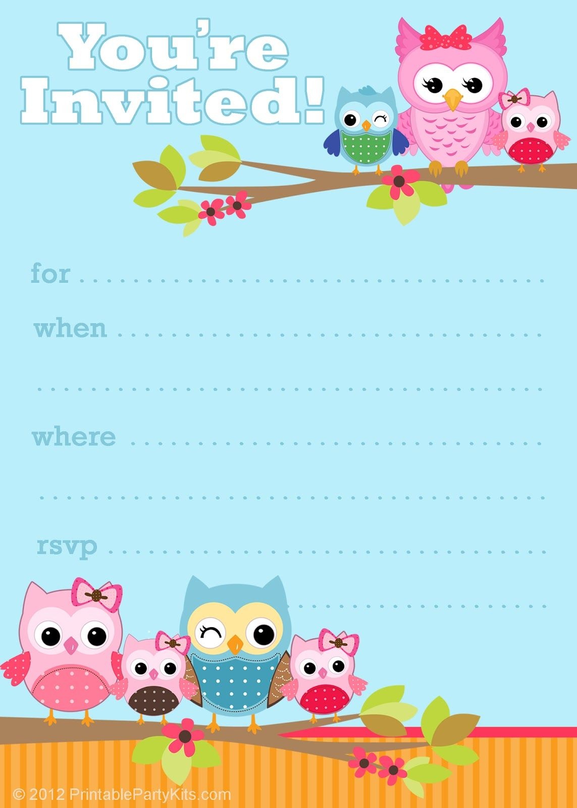 Free Printable Owl Invitations From Printablepartyinvitations - Free Printable Birthday Invitation Cards