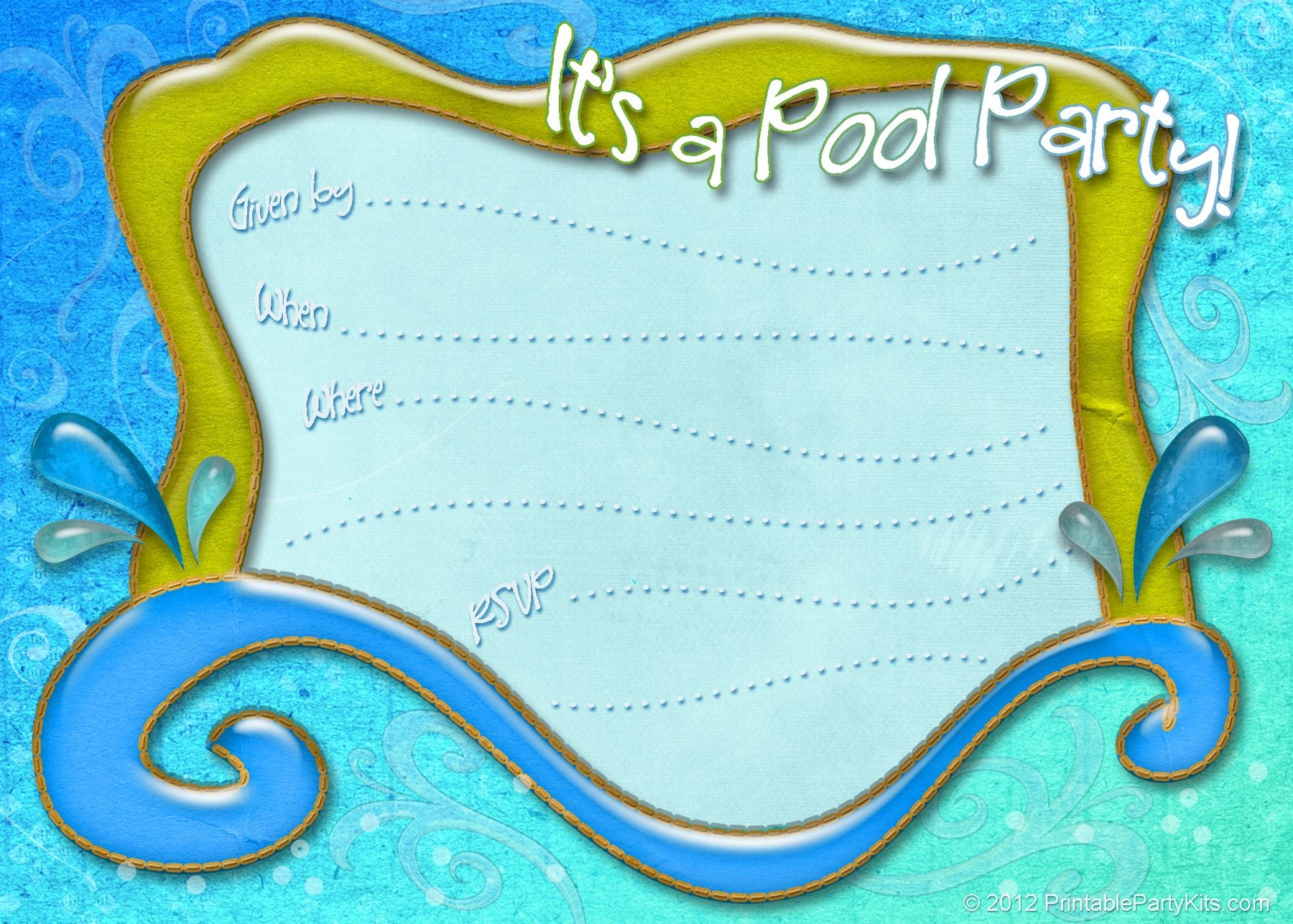 Free Printable Pool Party Invitation Template From - Free Printable Pool Party Birthday Invitations