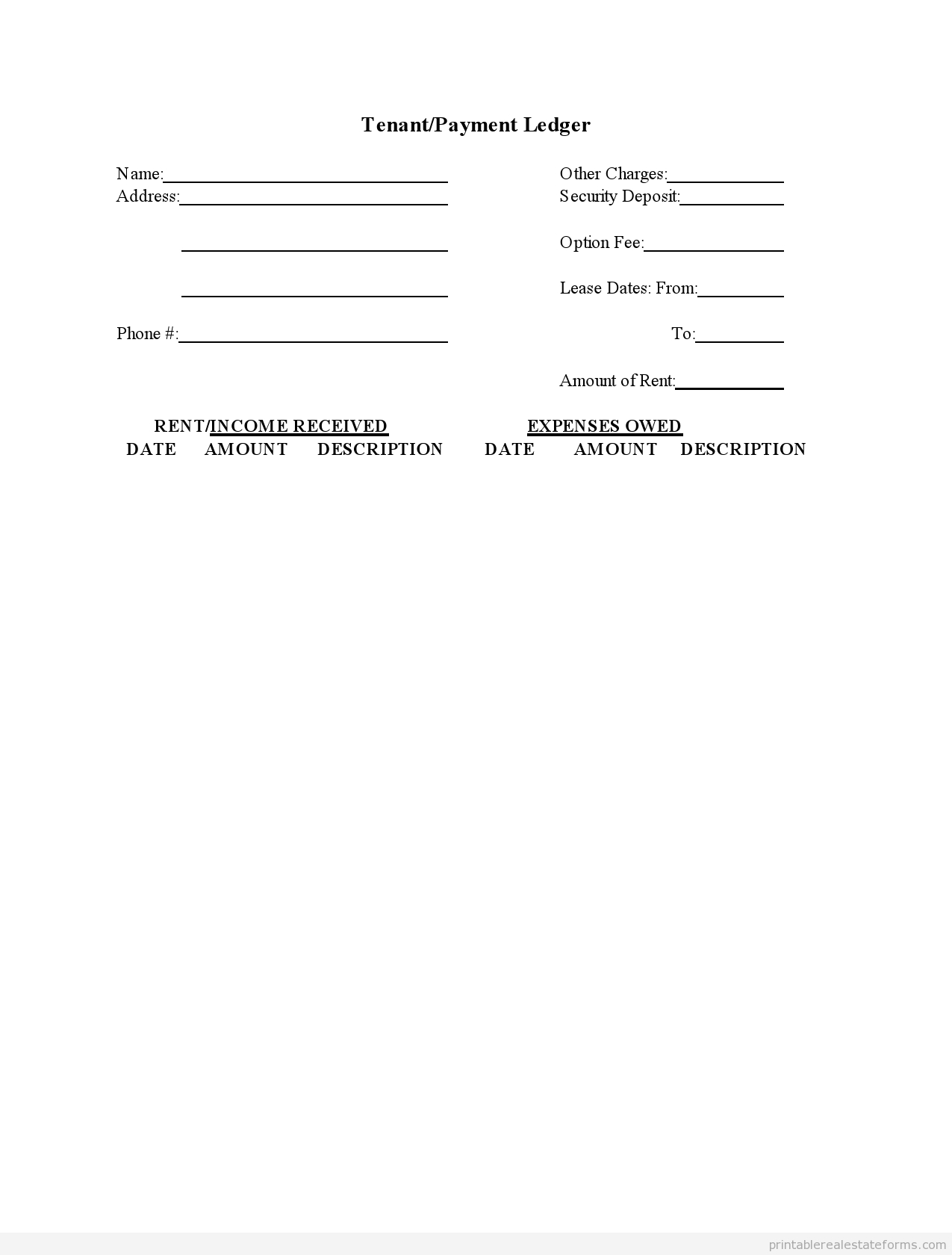 Free Printable Rental Ledger Template Form (Sample Pdf) - Free Printable Rent Ledger