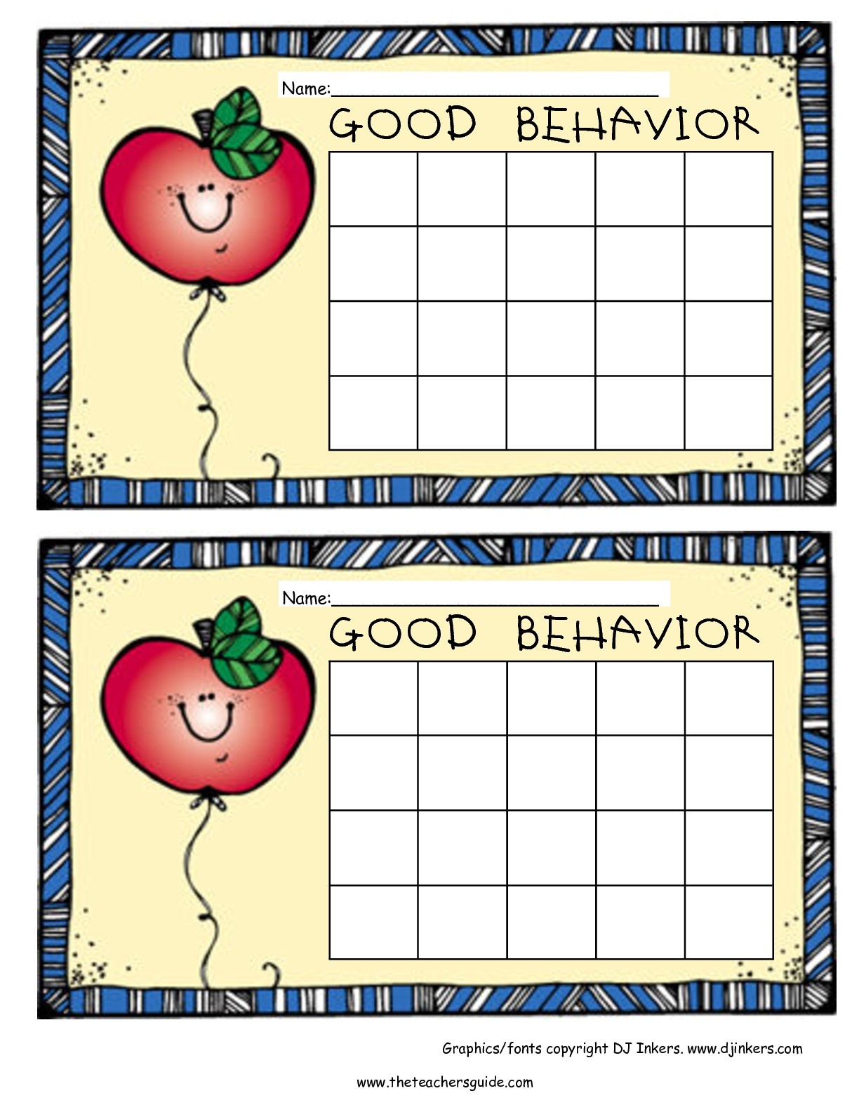 Printable Classroom Incentive Charts