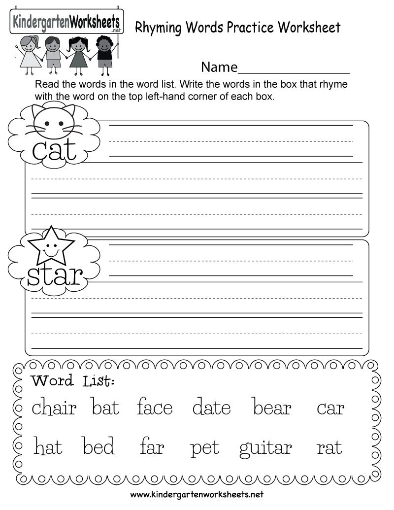 Free Printable Rhyming Words Practice Worksheet For Kindergarten - Free Printable Rhyming Words Worksheets