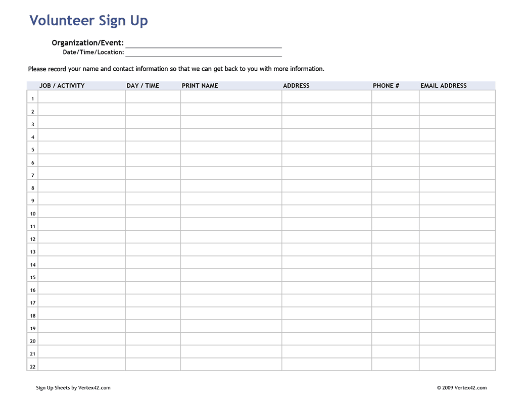 Free Downloadable Templates To Volunteer Forms Mevaislamic