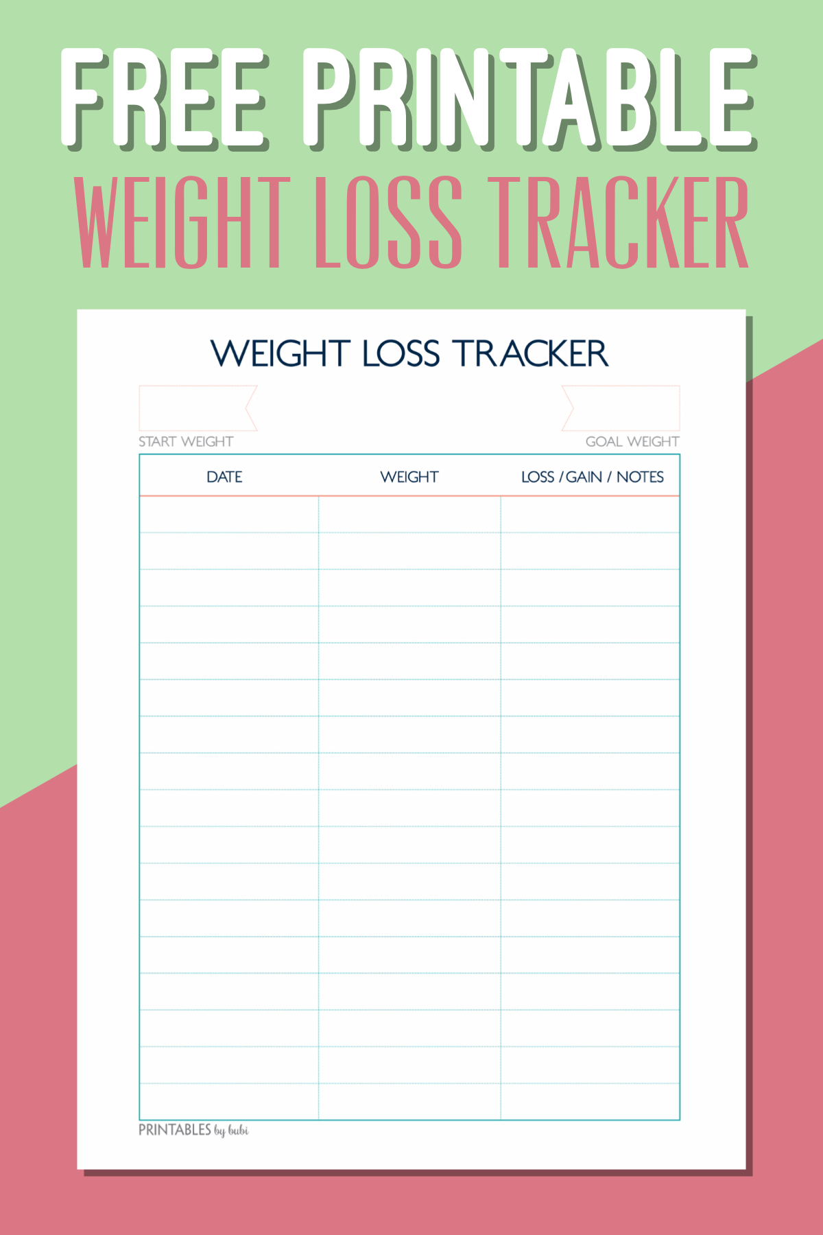 Free Printable Weight Loss Tracker – Instant Download Pdf - Free Printable Weight Loss Tracker Chart