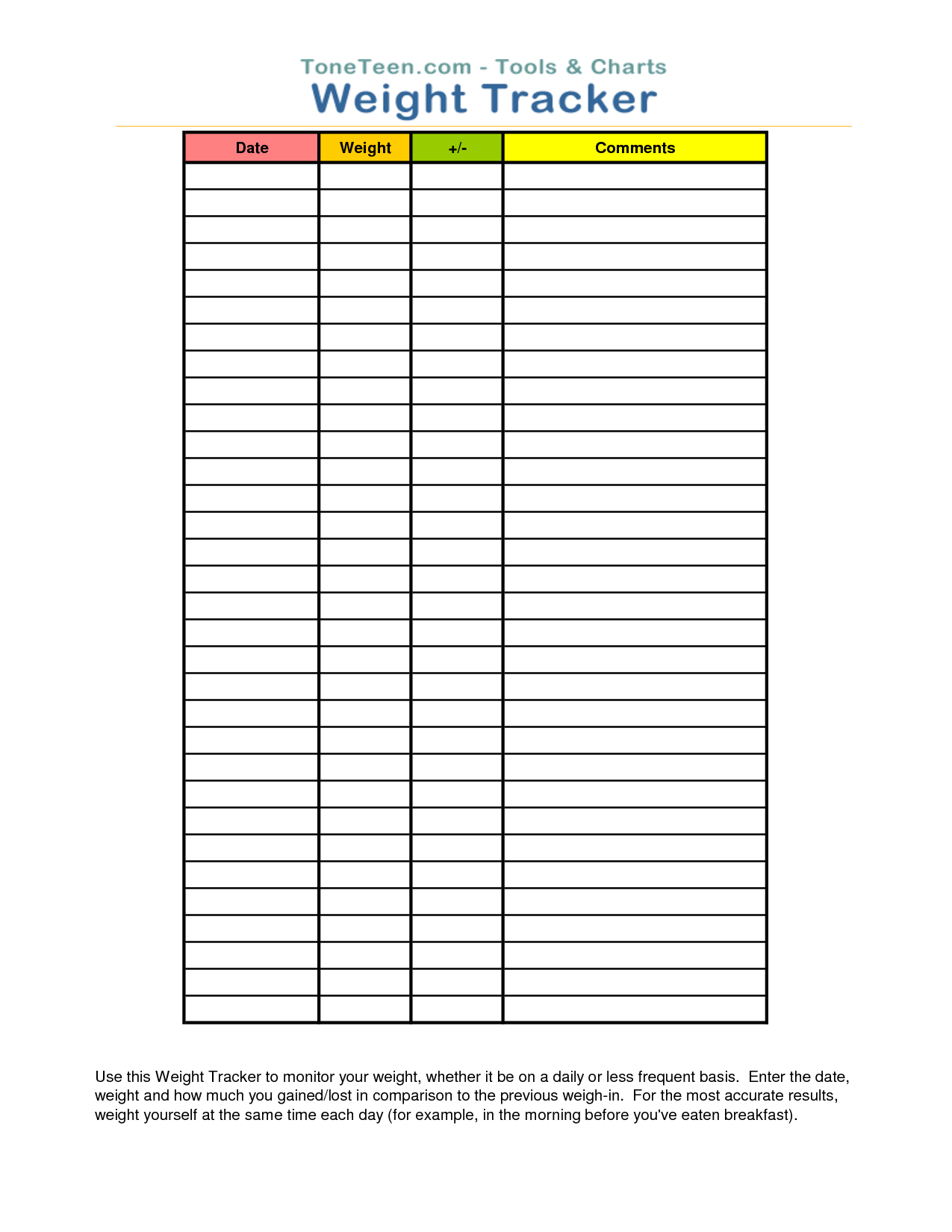 Free Printable Weight Tracker Chart | Arabic Room | Diëten, Weight - Free Printable Weight Loss Tracker Chart