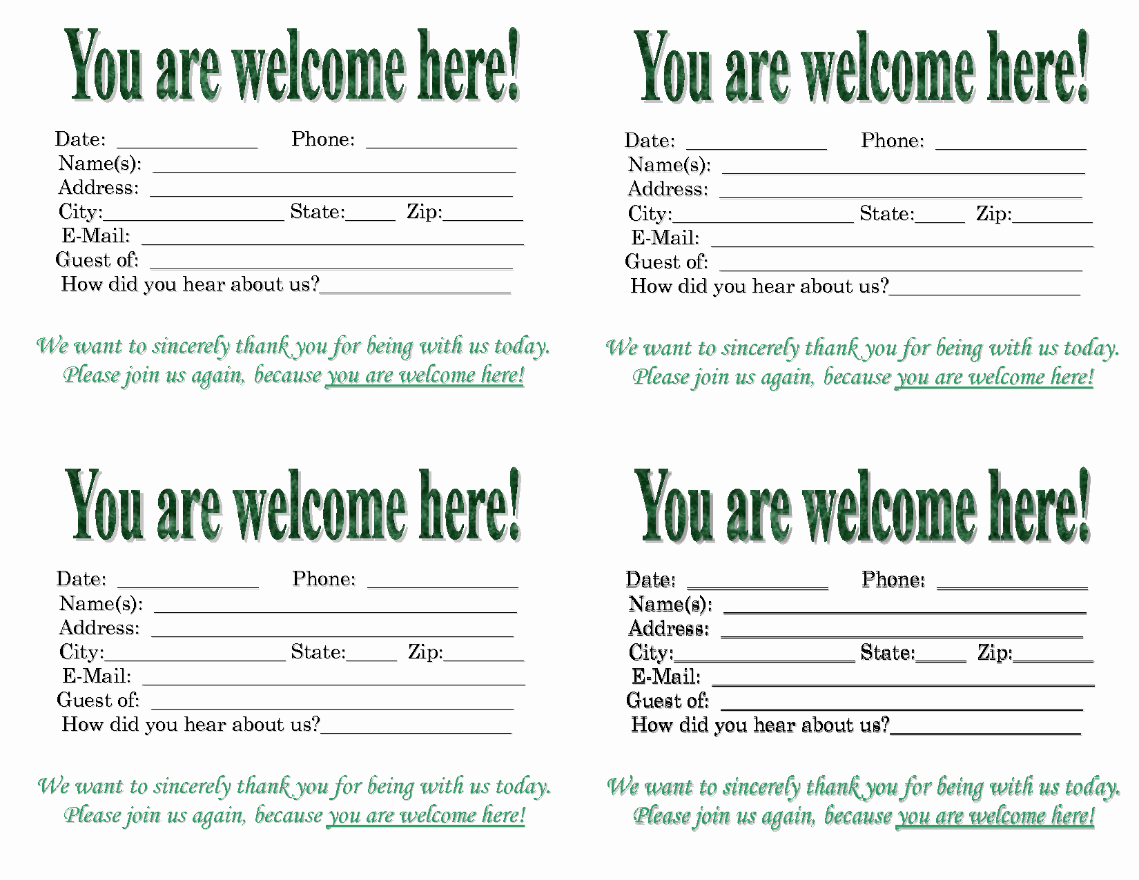 Printable Welcome Cards Clicker