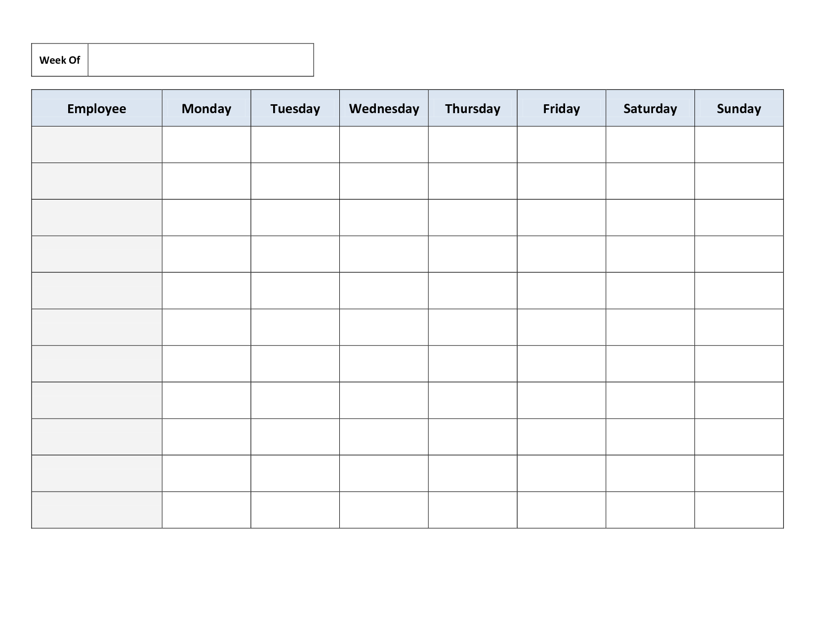 Free Printable Work Schedules | Weekly Employee Work Schedule - Free Printable Schedule