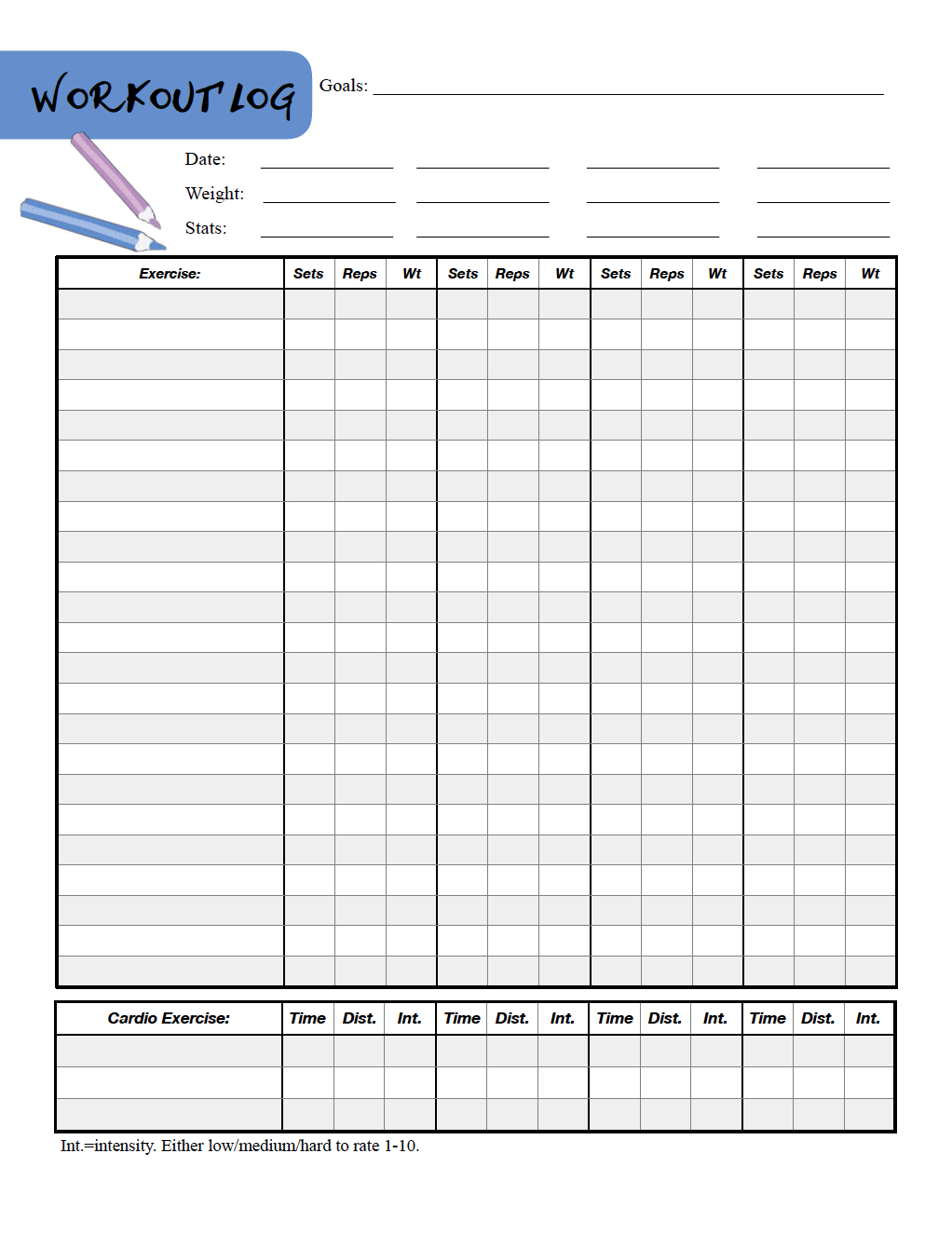 Free Printable Fitness Log Free Printable