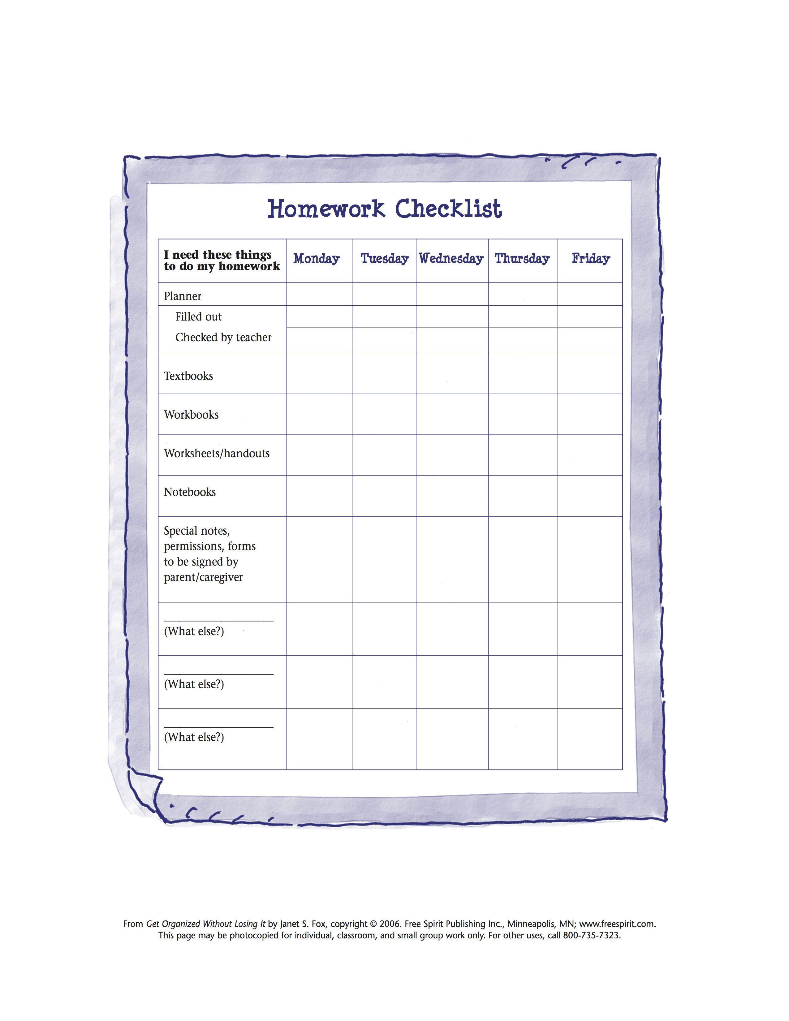 Free Printable Worksheet To Help Kids Organize Tools Needed For - Free Printable Homework Assignment Sheets
