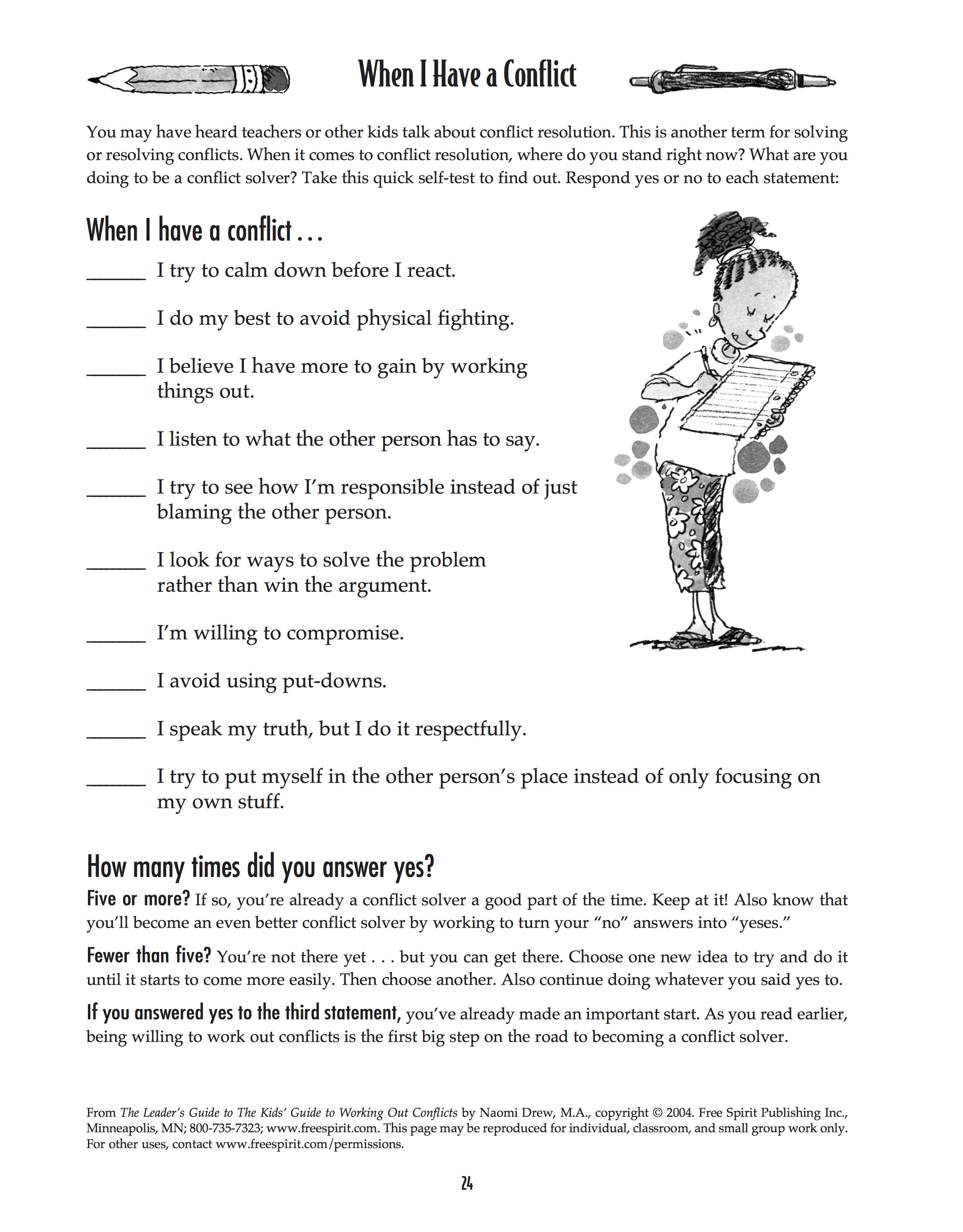 Free Printable Worksheet: When I Have A Conflict. A Quick Self-Test - Free Printable Activities For Adults