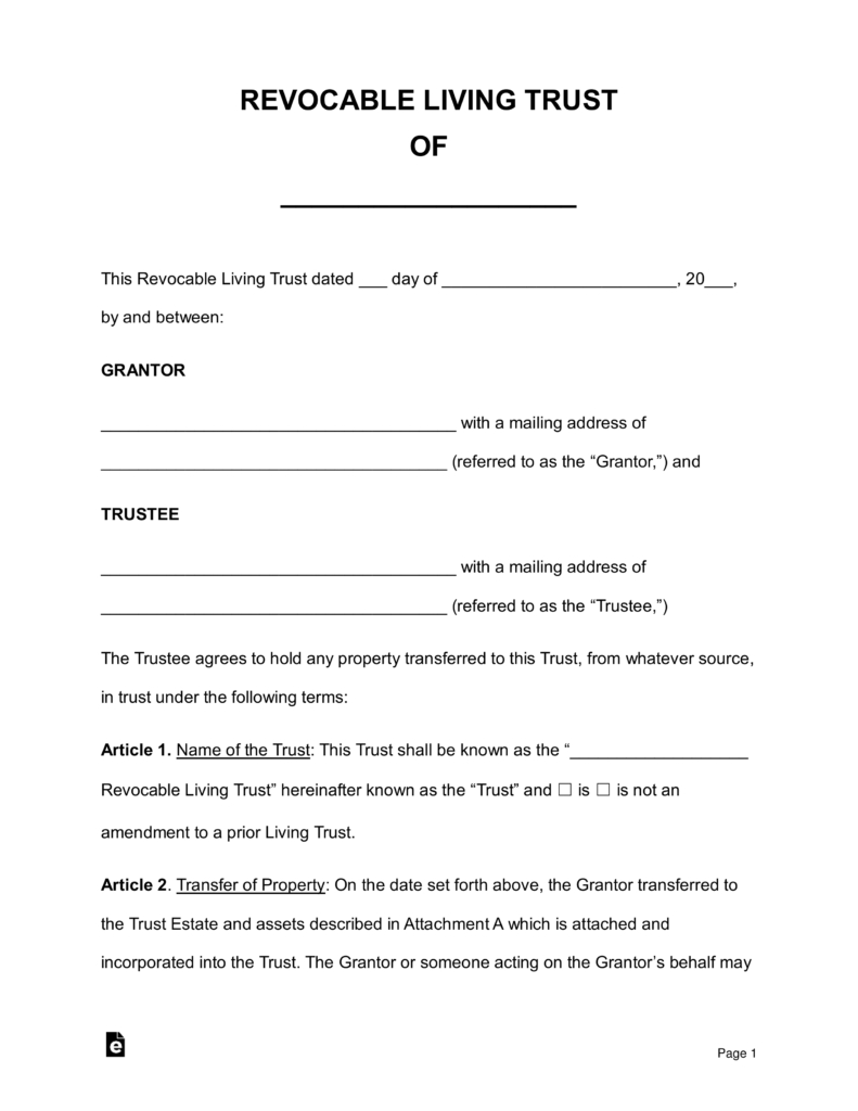 Free Revocable Living Trust Forms - Pdf | Word | Eforms – Free - Free Printable Will And Trust Forms