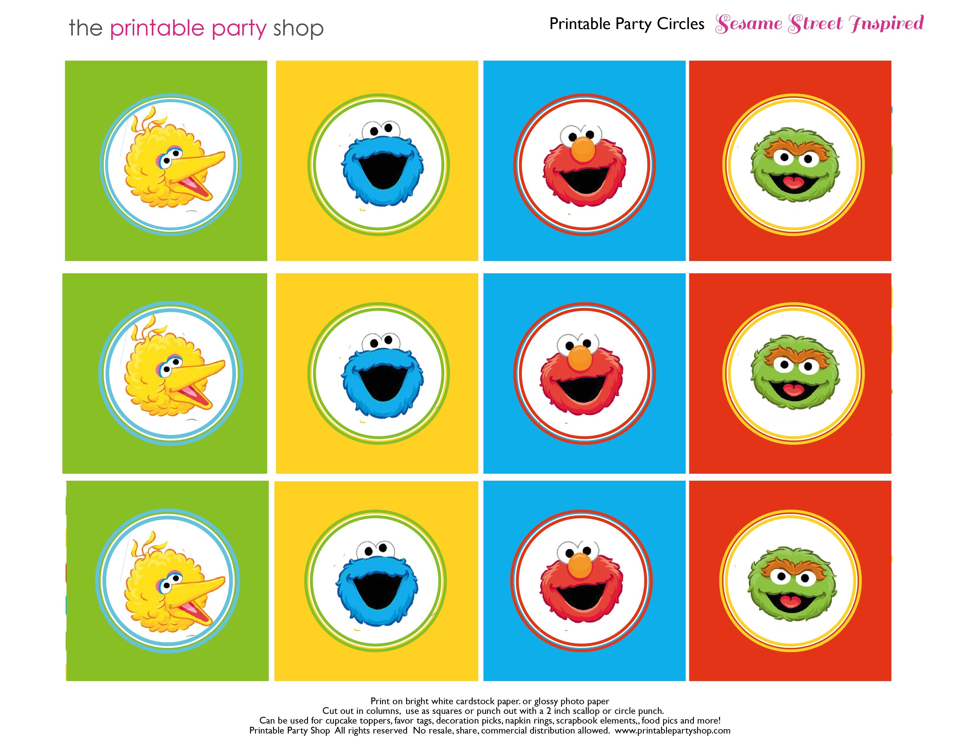 Free Sesame Street Printables | Party-Circles-Characters-Colorblocks - Free Printable Sesame Street Cupcake Toppers