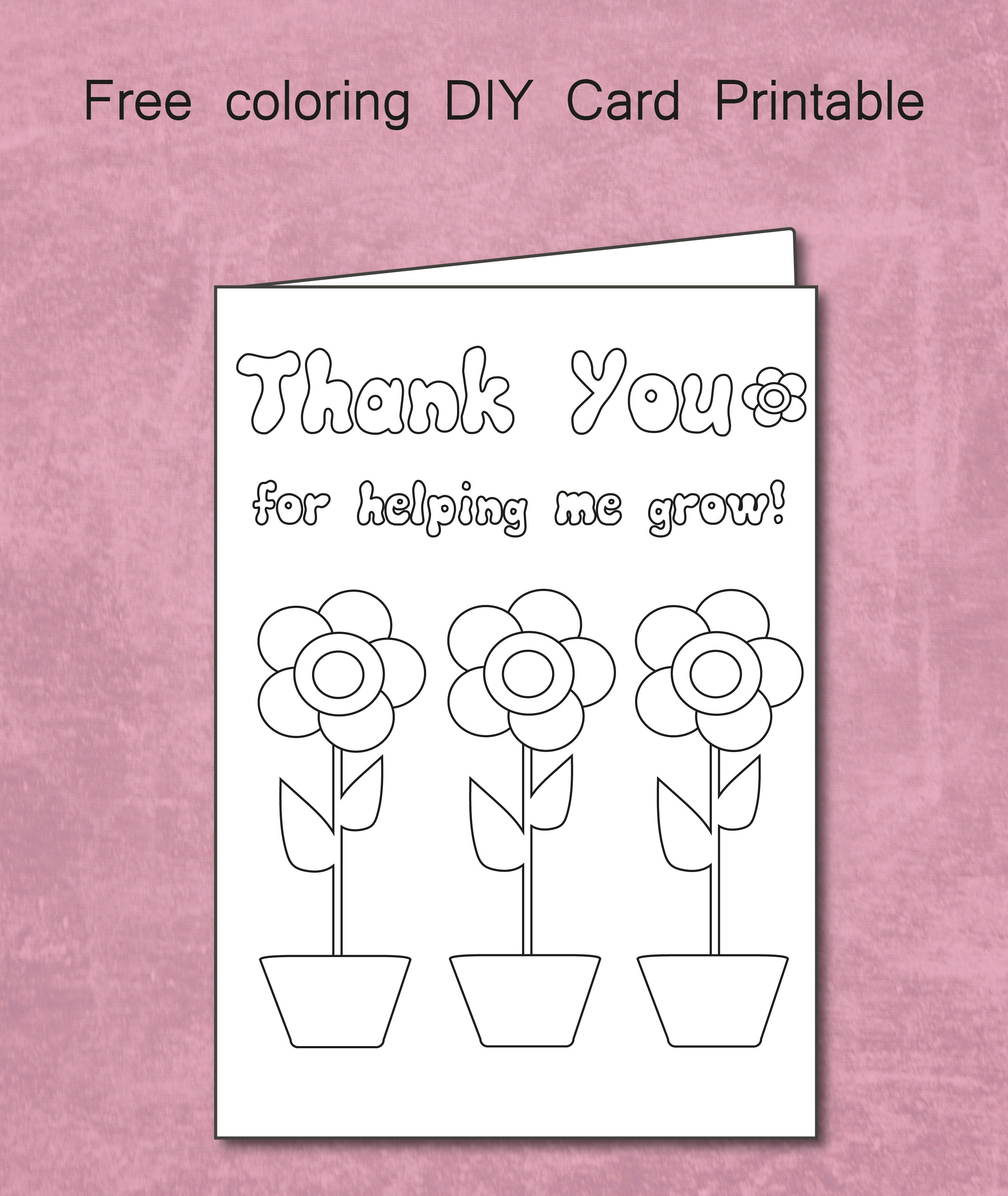 Free Thank You For Helping Me Grow - Coloring Card Printable - Free Printable Volunteer Thank You Cards