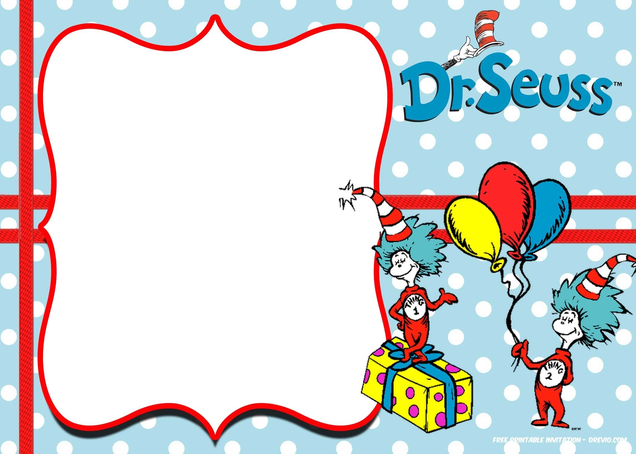 Free Thing 1 And Thing 2 Dr. Seuss Invitation | Free Printable - Dr Seuss Free Printable Templates