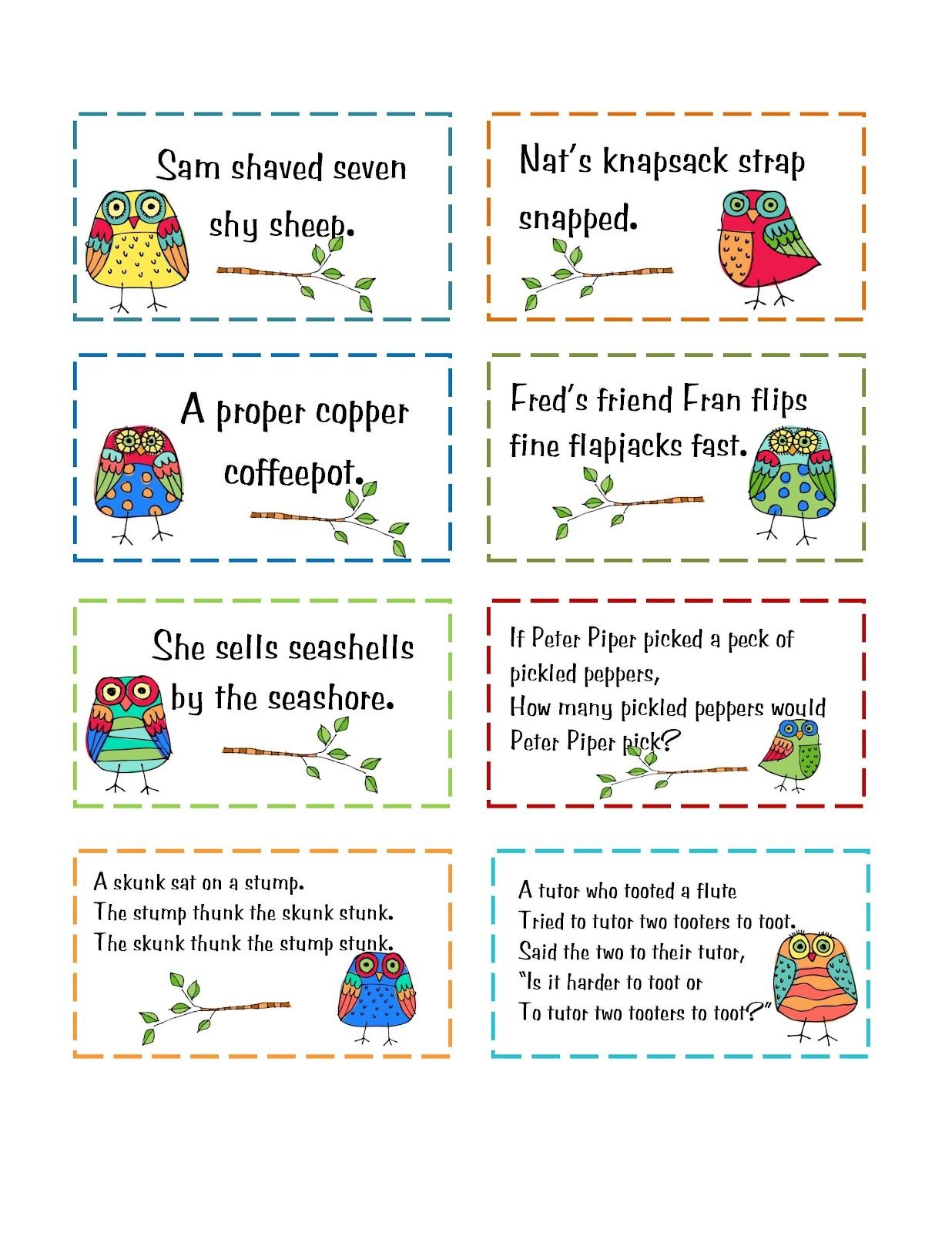 Free Tongue Twister Cards | Printables From Blog Sites | Tongue - Free Printable Tongue Twisters