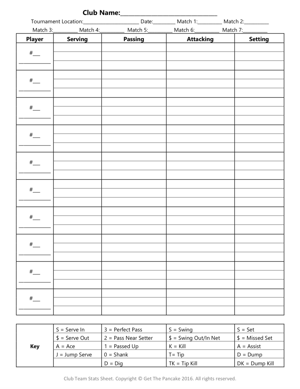 Free Volleyball Stats Sheets Get The Pancake A Website For