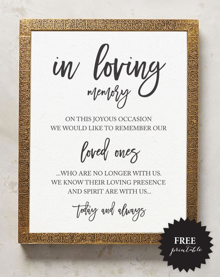 Free Wedding Memorial Signs + 5 Remembrance Ideas - Free Printable Memorial Card Template