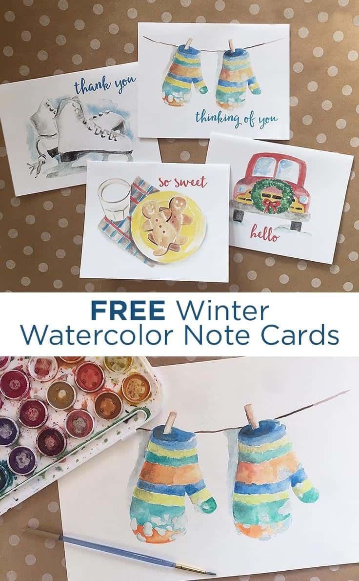 Free Winter Watercolor Note Cards: Printable Greeting Cards - Free Printable Funny Thinking Of You Cards