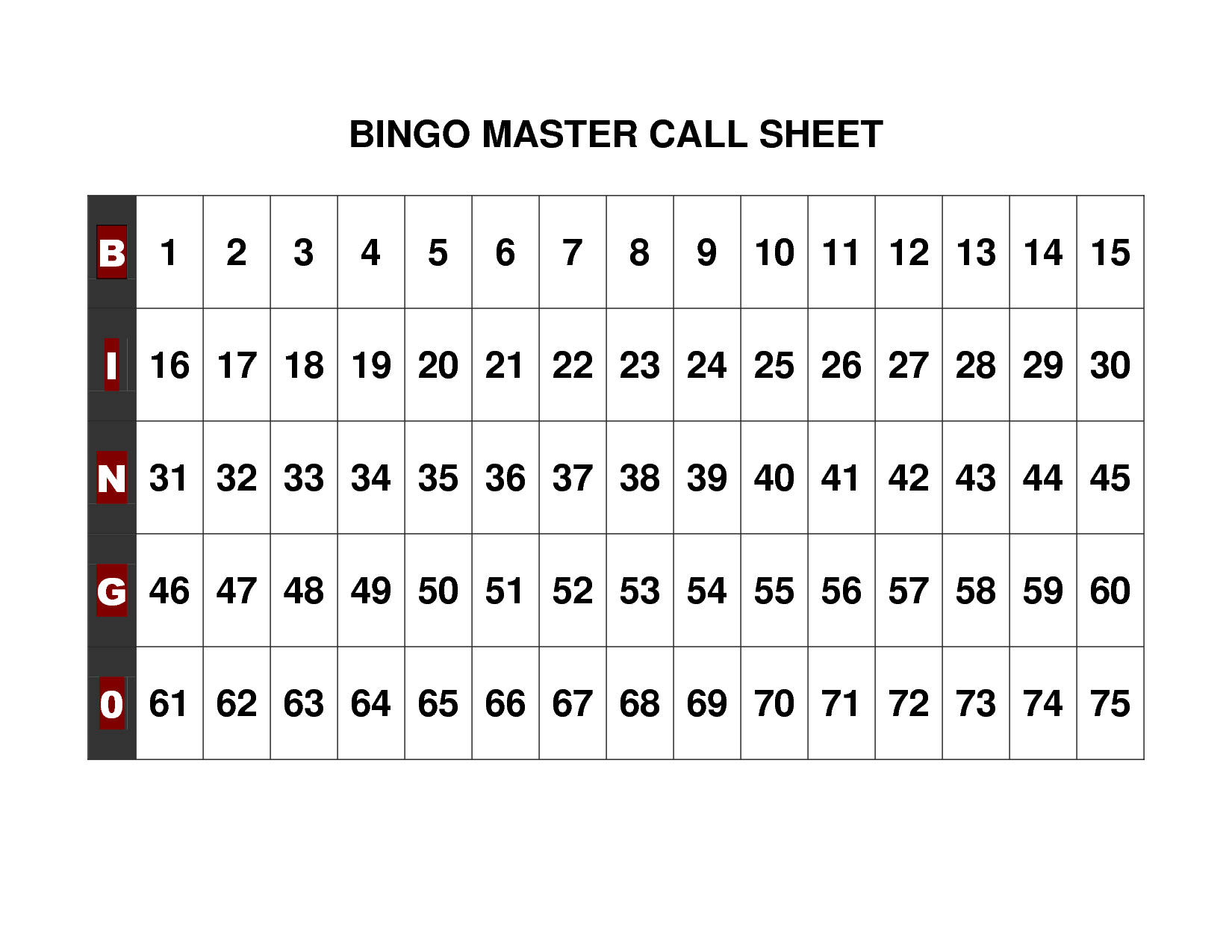 Free+Printable+Bingo+Call+Sheet | Bingo | Bingo Calls, Free - Free Printable Bingo Cards 1 100