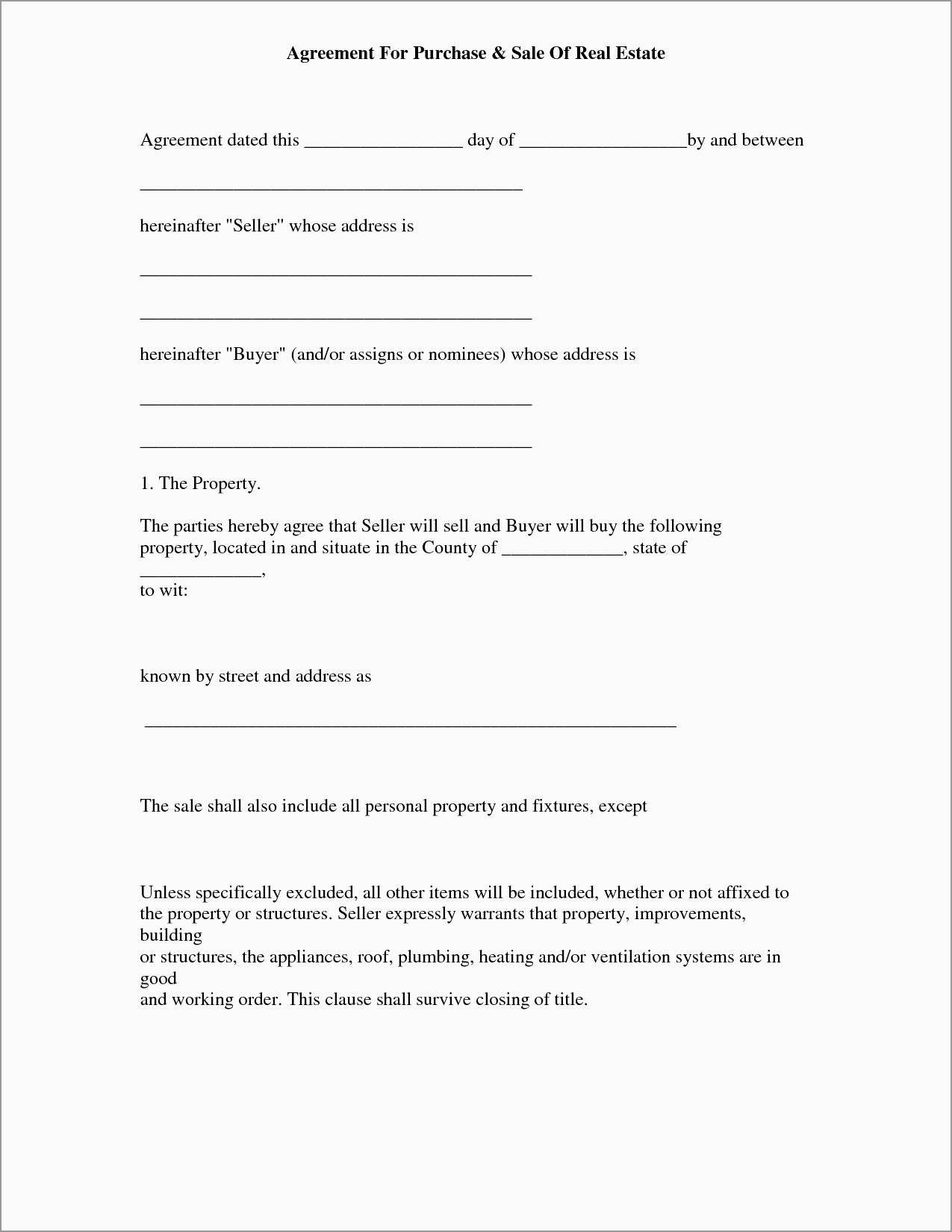 Fresh Purchase Agreement Real Estate Template Free | Best Of Template - Free Printable Real Estate Contracts