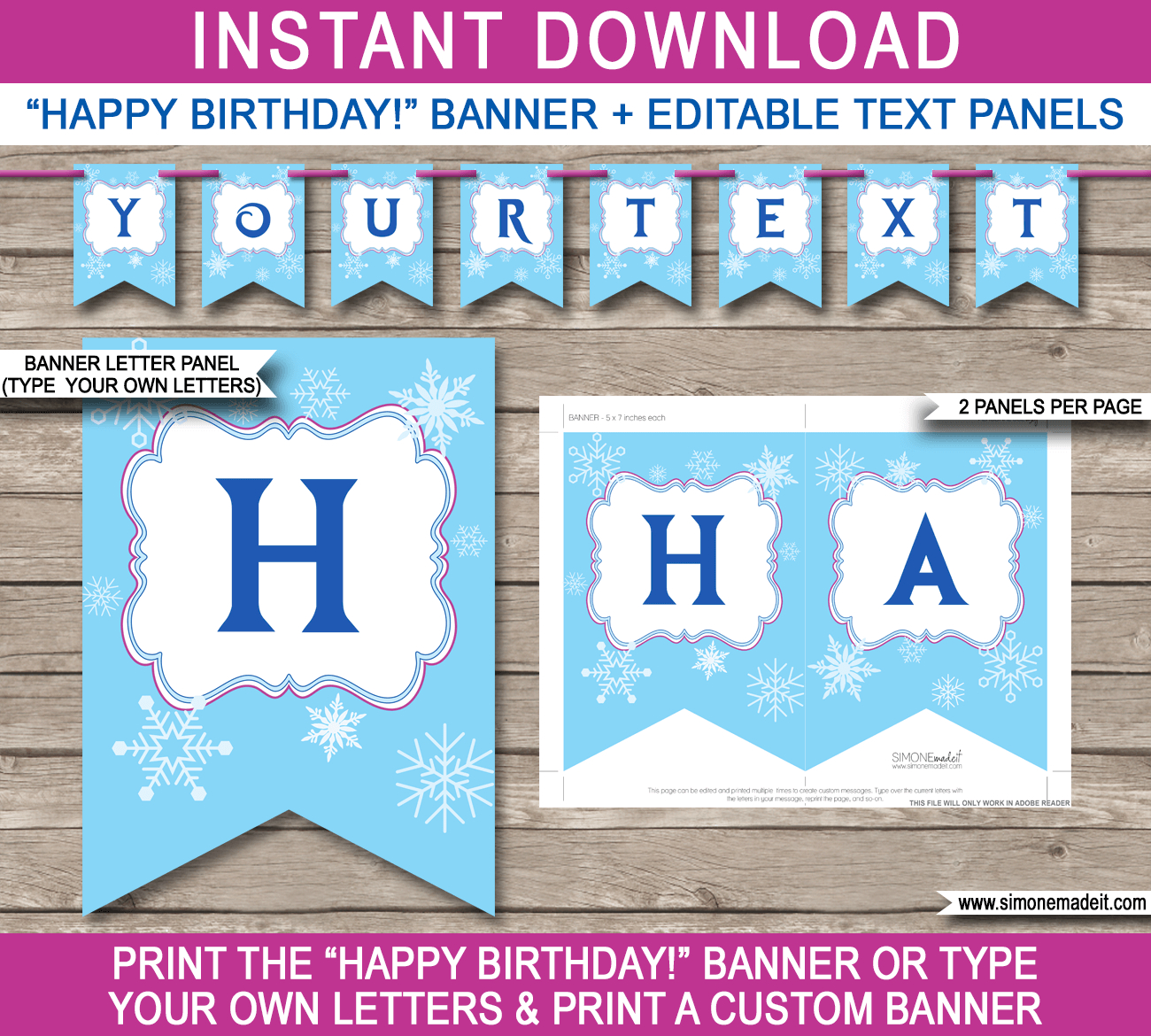 Frozen Party Banner Template | Birthday Banner | Editable Bunting - Frozen Happy Birthday Banner Free Printable