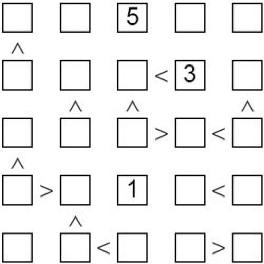 Futoshiki Magazine Inside Free Printable Futoshiki Puzzles | Free - Free Printable Futoshiki Puzzles