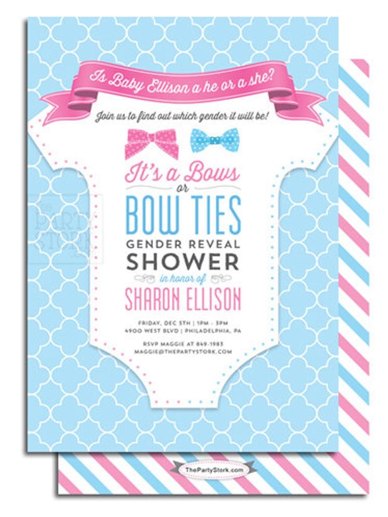 Gender Reveal Party Invitation Printable Bows Or Bowties Theme | Etsy - Free Stork Party Invitations Printable