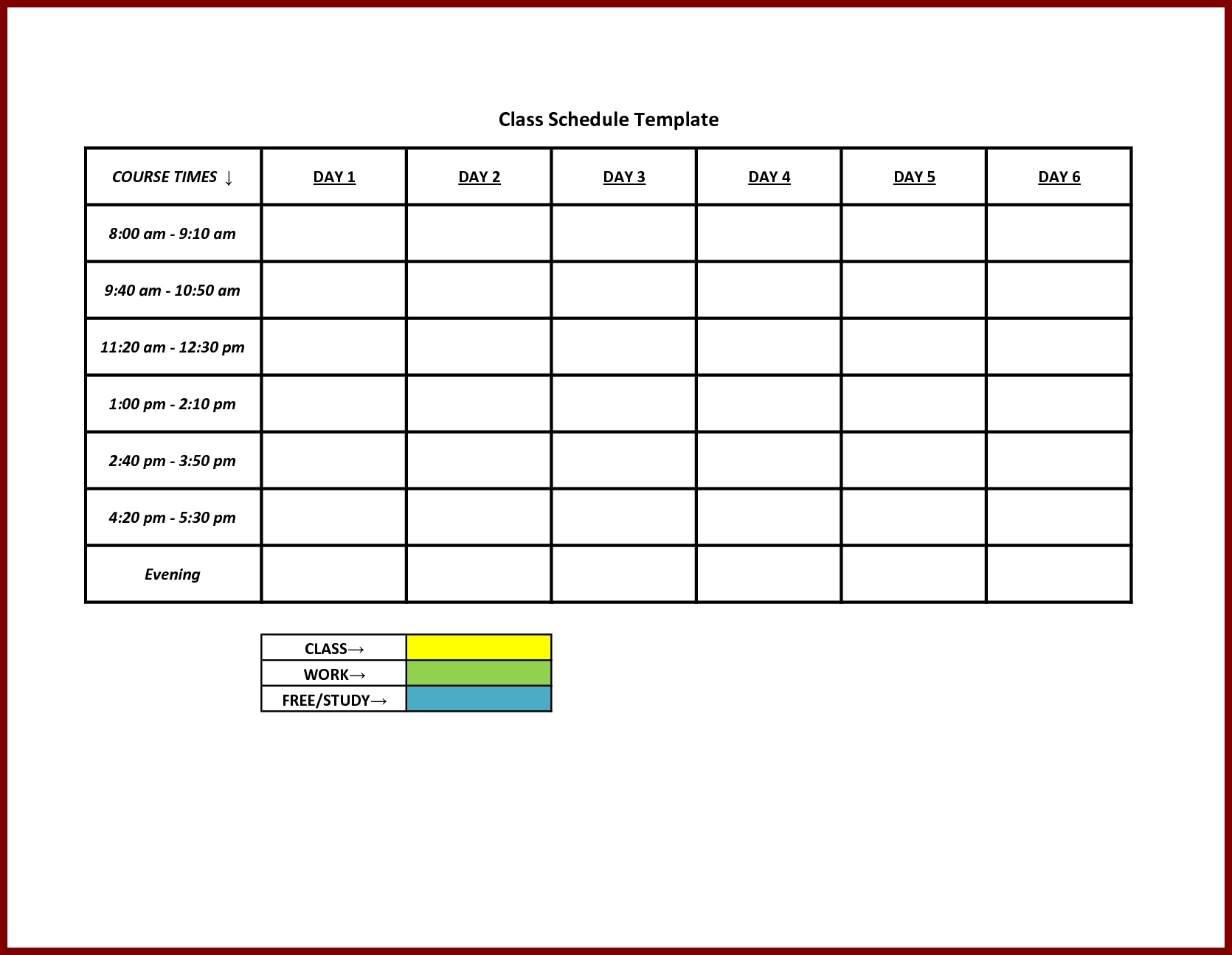 blank work week schedule template