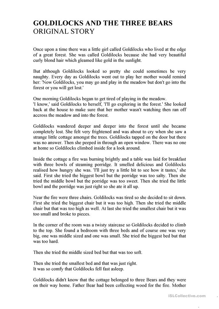 Free Printable Goldilocks And The Three Bears Story Free Printable