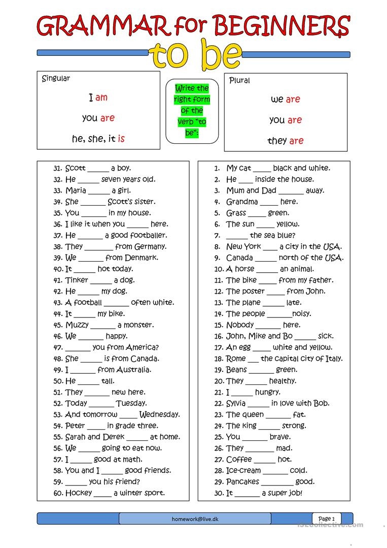 Grammar For Beginners: To Be Worksheet - Free Esl Printable - Free Printable Grammar Worksheets