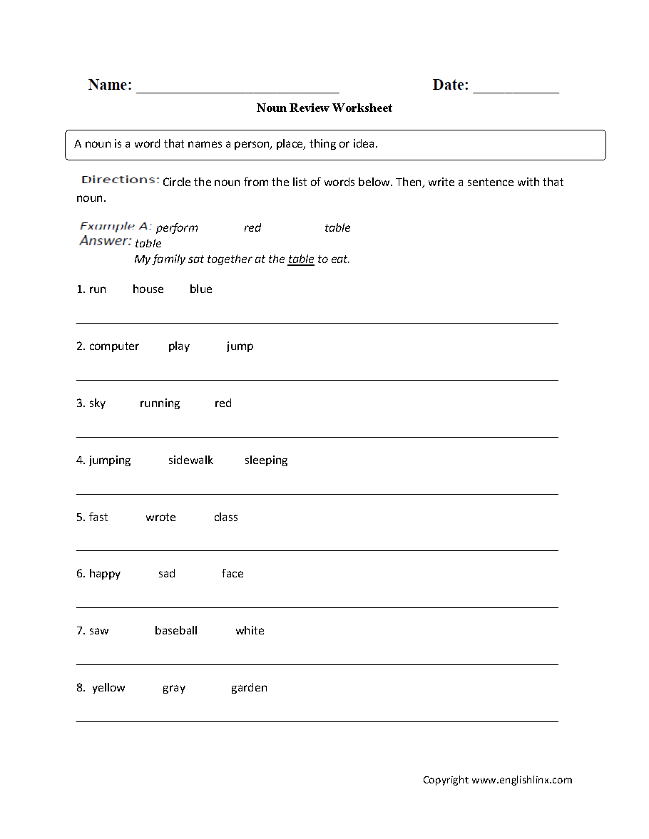 Free Printable Parts Of Speech Worksheets Free Printable