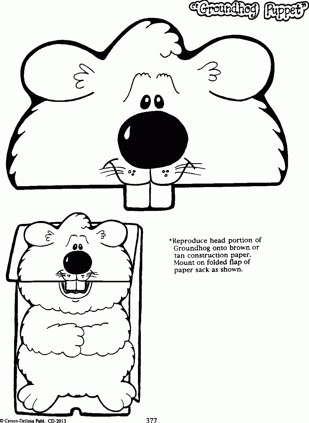 Groundhog Paper Bag Puppet (Under Wake Up Mr. Groundhog - Free Printable Groundhog Day Booklet