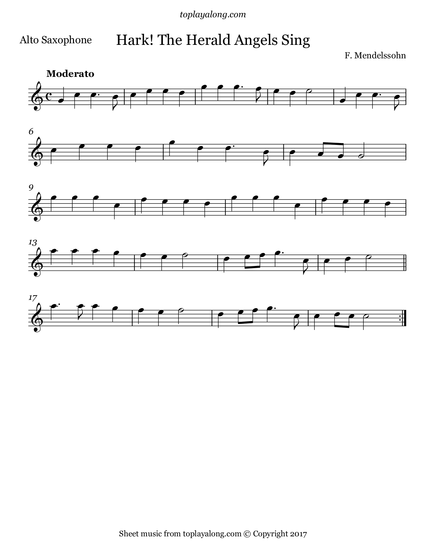 Hark! The Herald Angels Sing – Toplayalong - Free Printable Alto Saxophone Sheet Music