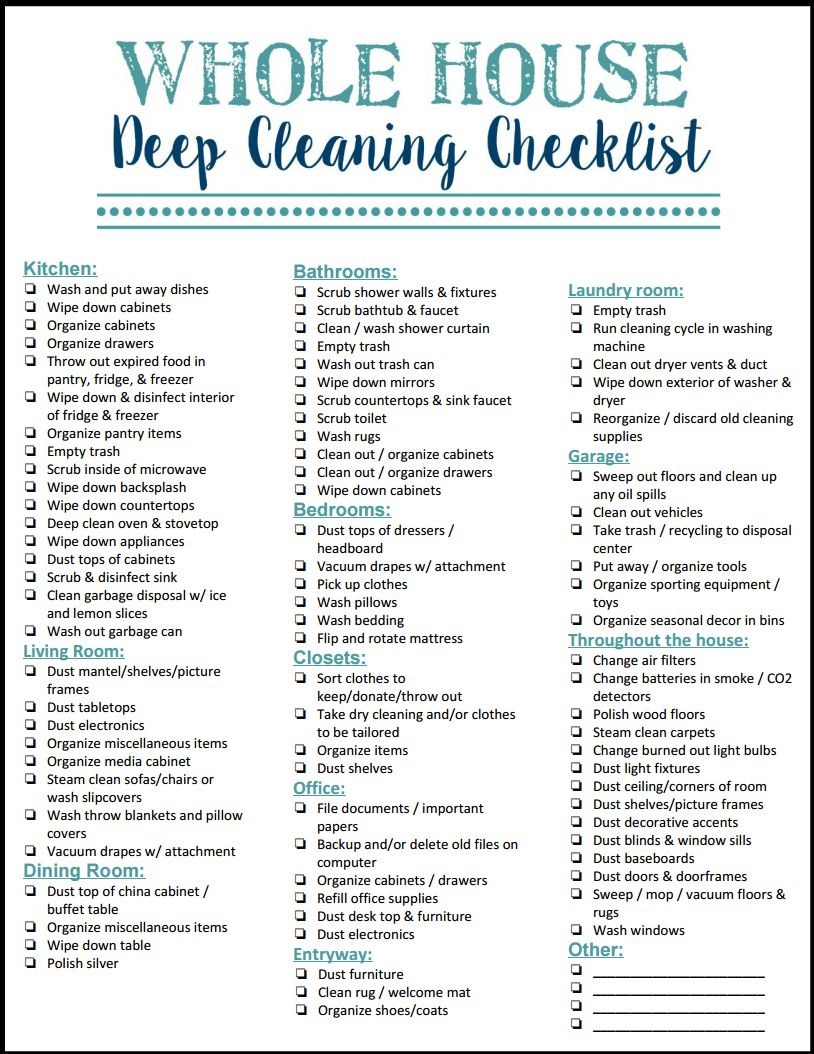 How To Enjoy Deep Cleaning Your House + Free Checklist + Cleaning - Free Printable House Cleaning Checklist