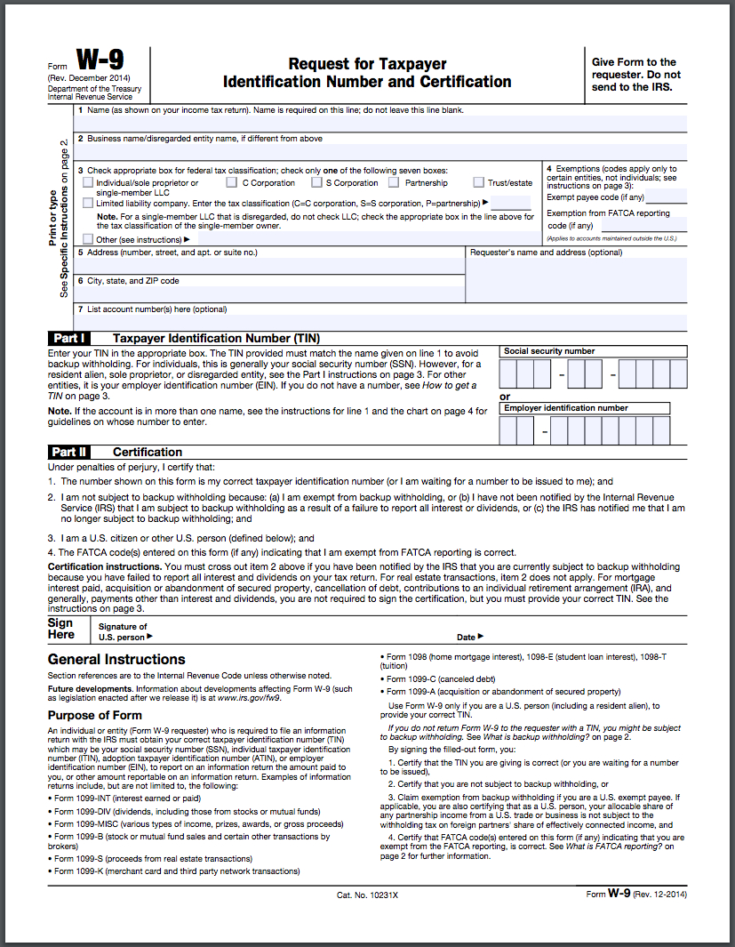 IRS Form W 9 Fillable Online