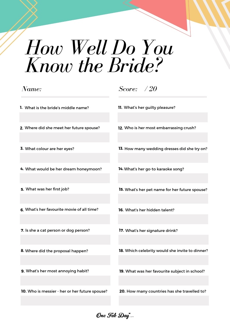 How Well Do You Know The Bride? Game: A Free Bridal Shower Printable - How Well Do You Know The Bride Game Free Printable