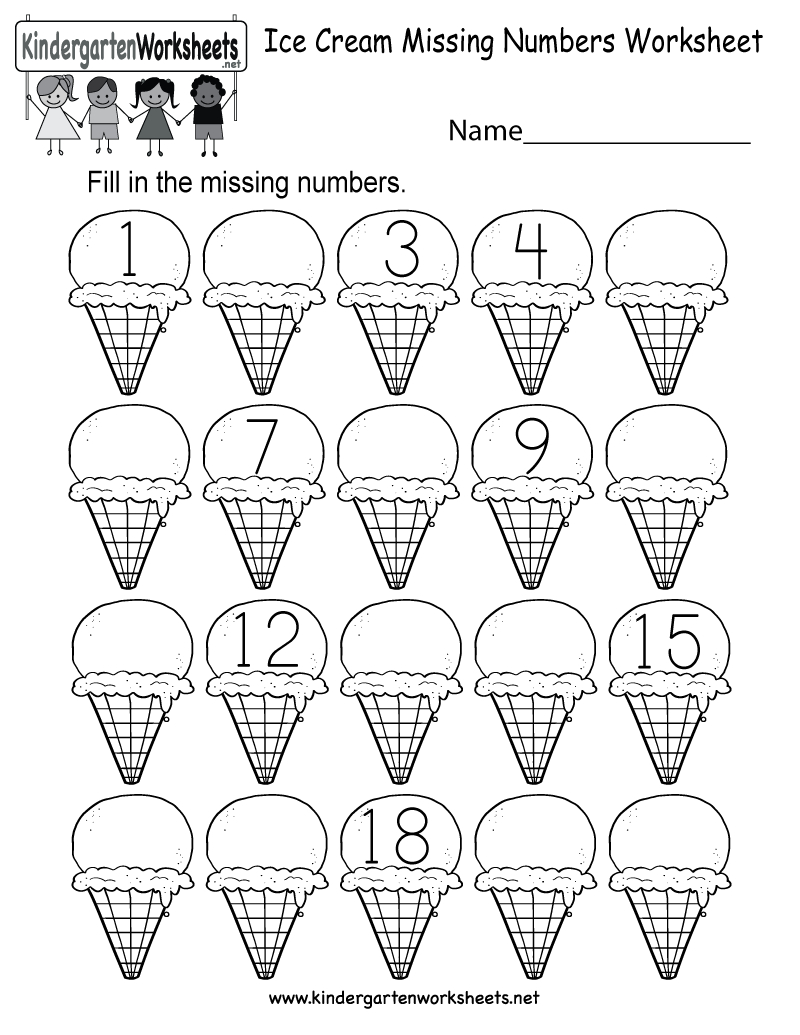 Ice Cream Missing Numbers 1-20 Worksheet For Kindergarten (Free - Free Printable Numbers 1 20 Worksheets