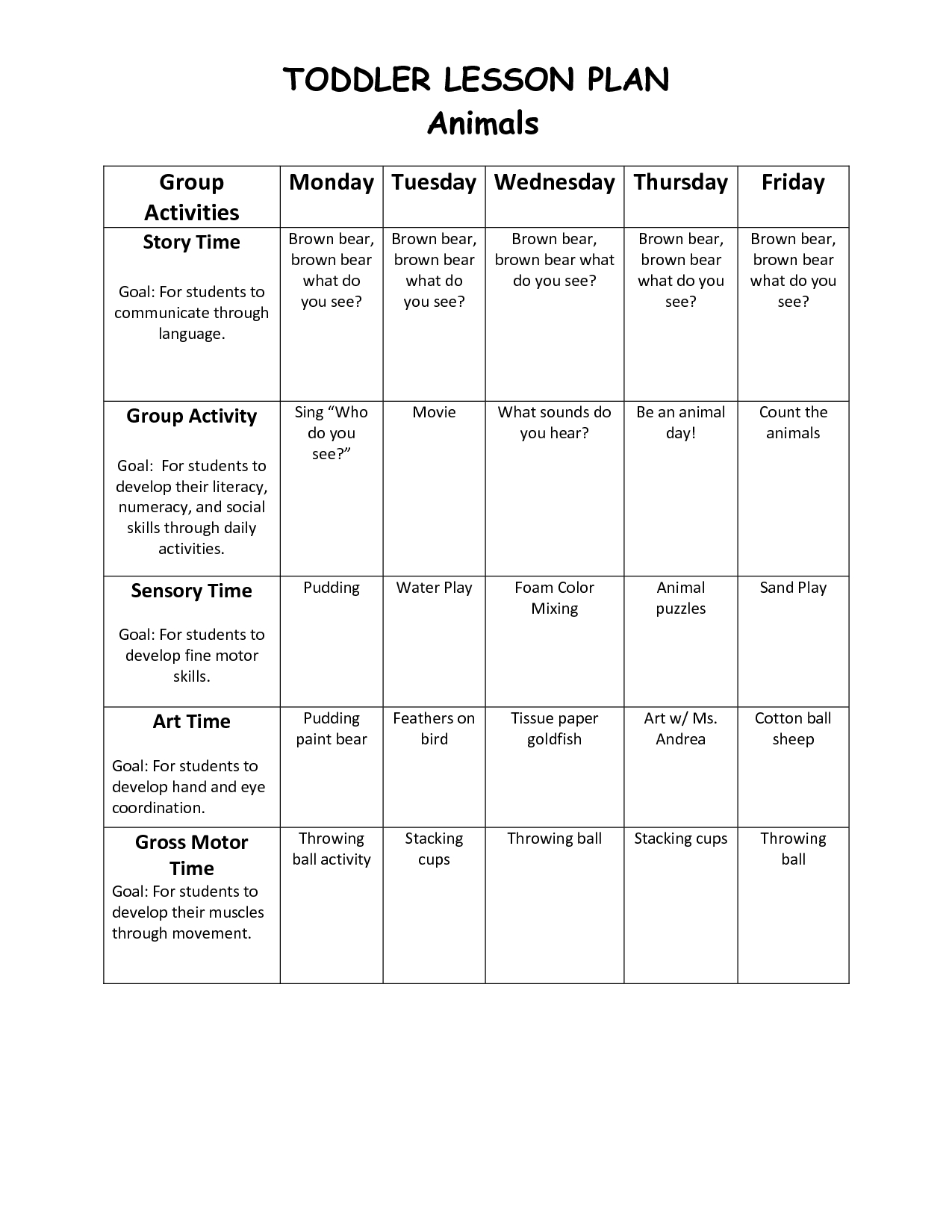 Daycare Lesson Plans For Toddlers Free Curriculum Two Year Olds Home 