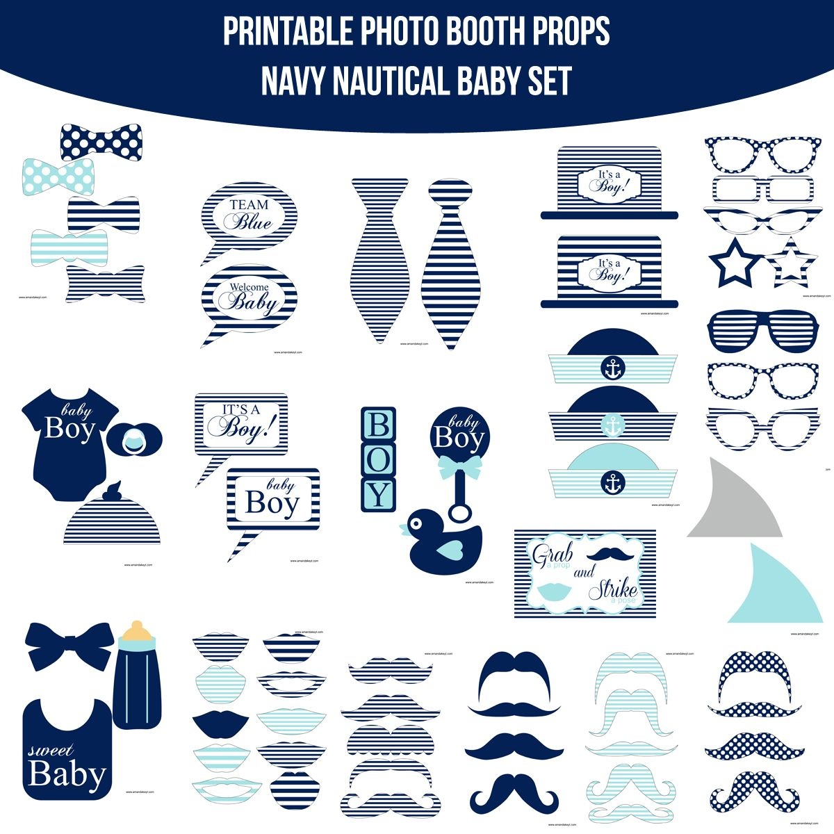 Instant Download Baby Nautical Navy Printable Photo Booth Prop Set - Free Printable Baby Shower Photo Booth Props